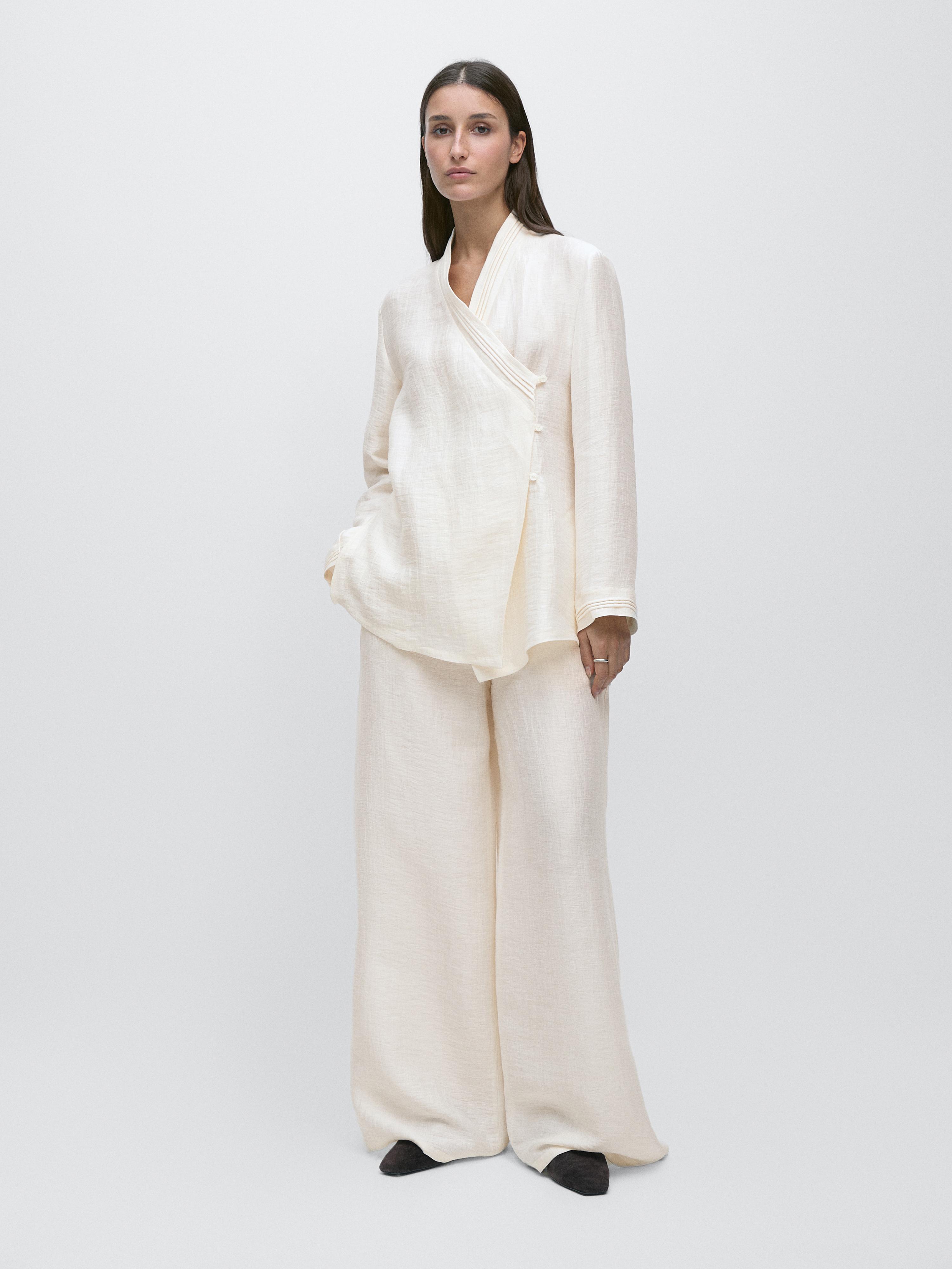 Linen blend kimono with lapel detail