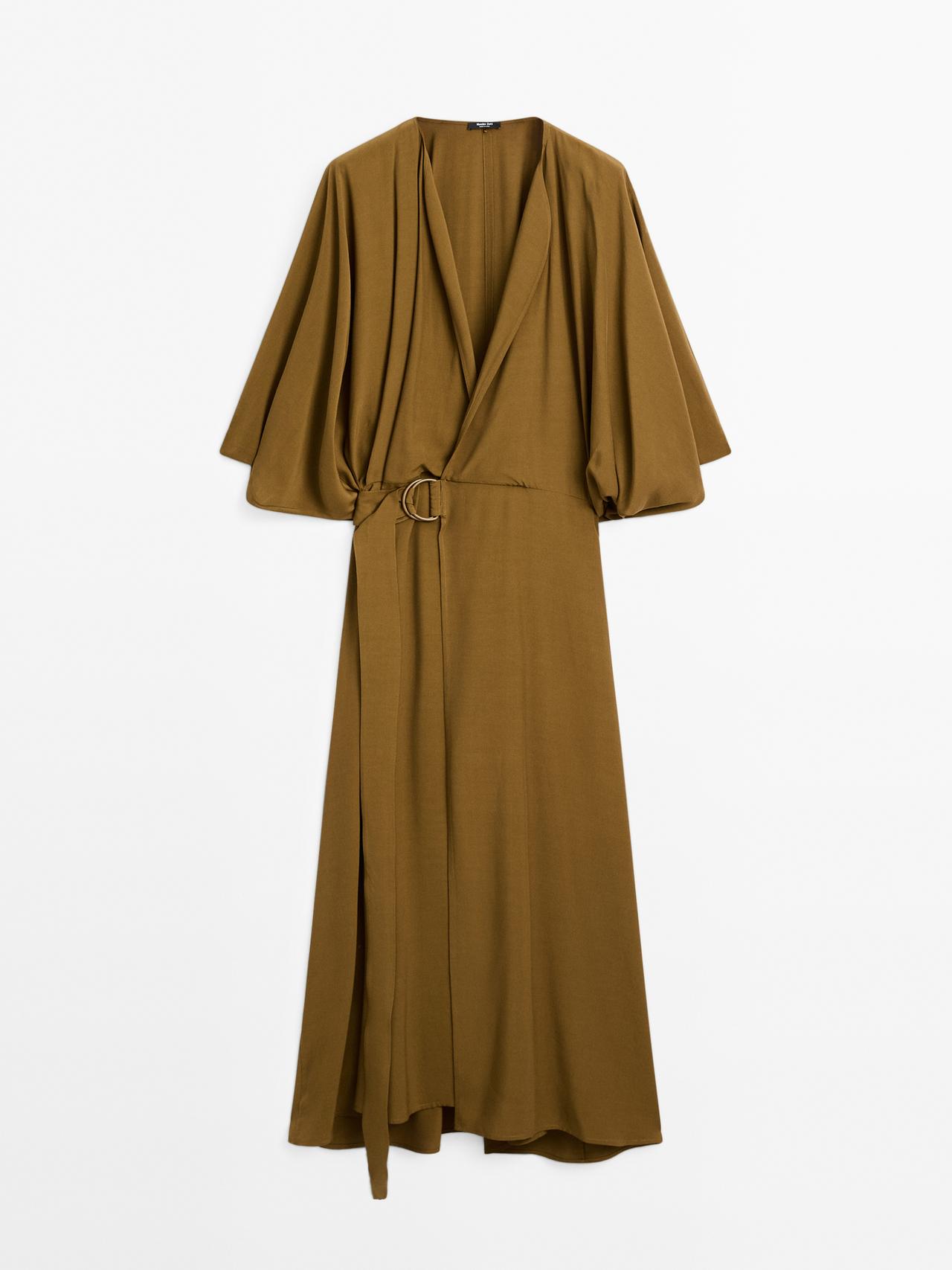 Massimo Dutti - Dame - Slå-Om-Kjole Med Spænde - Oliven - L