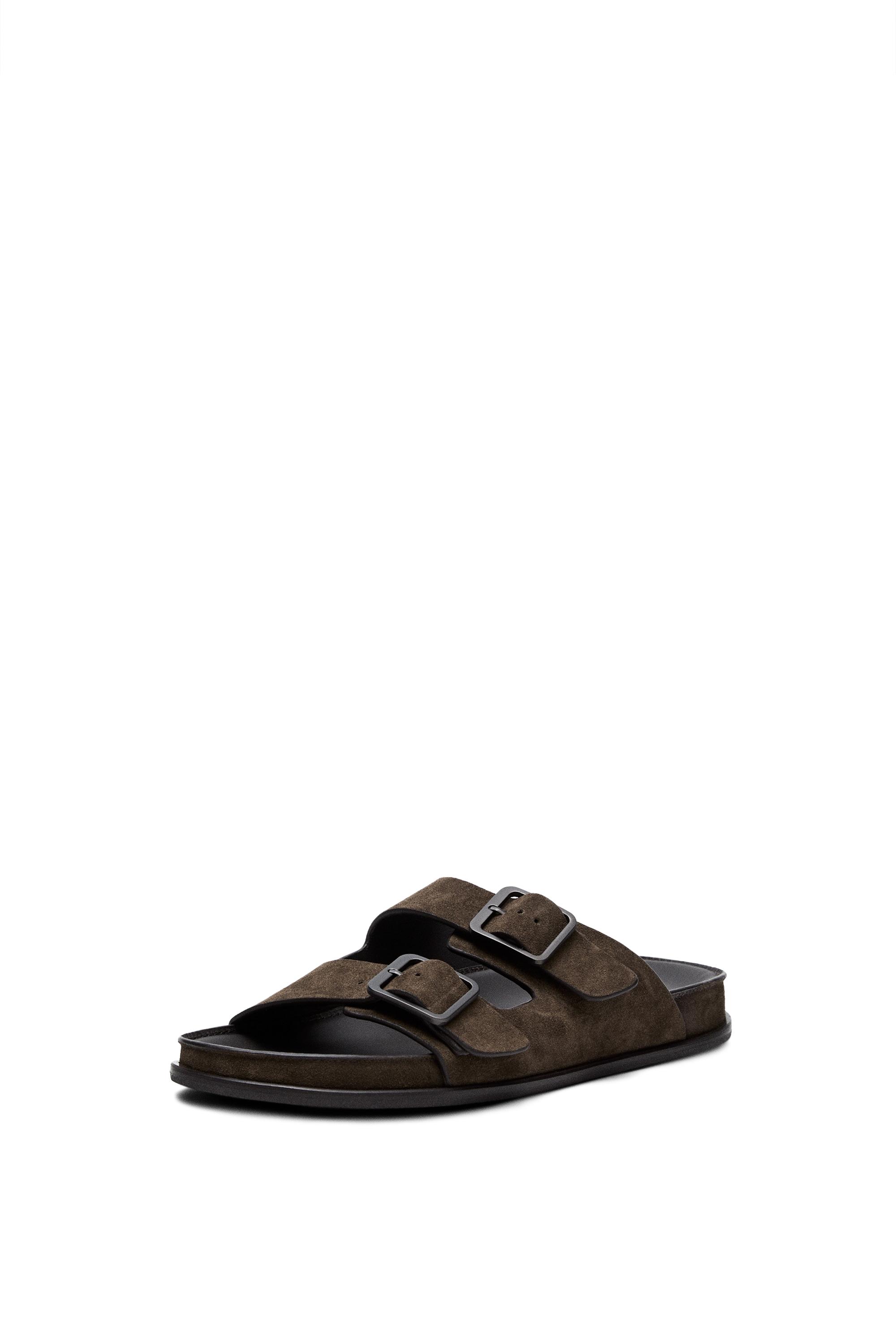 Buckled split leather sandals — OCHRE