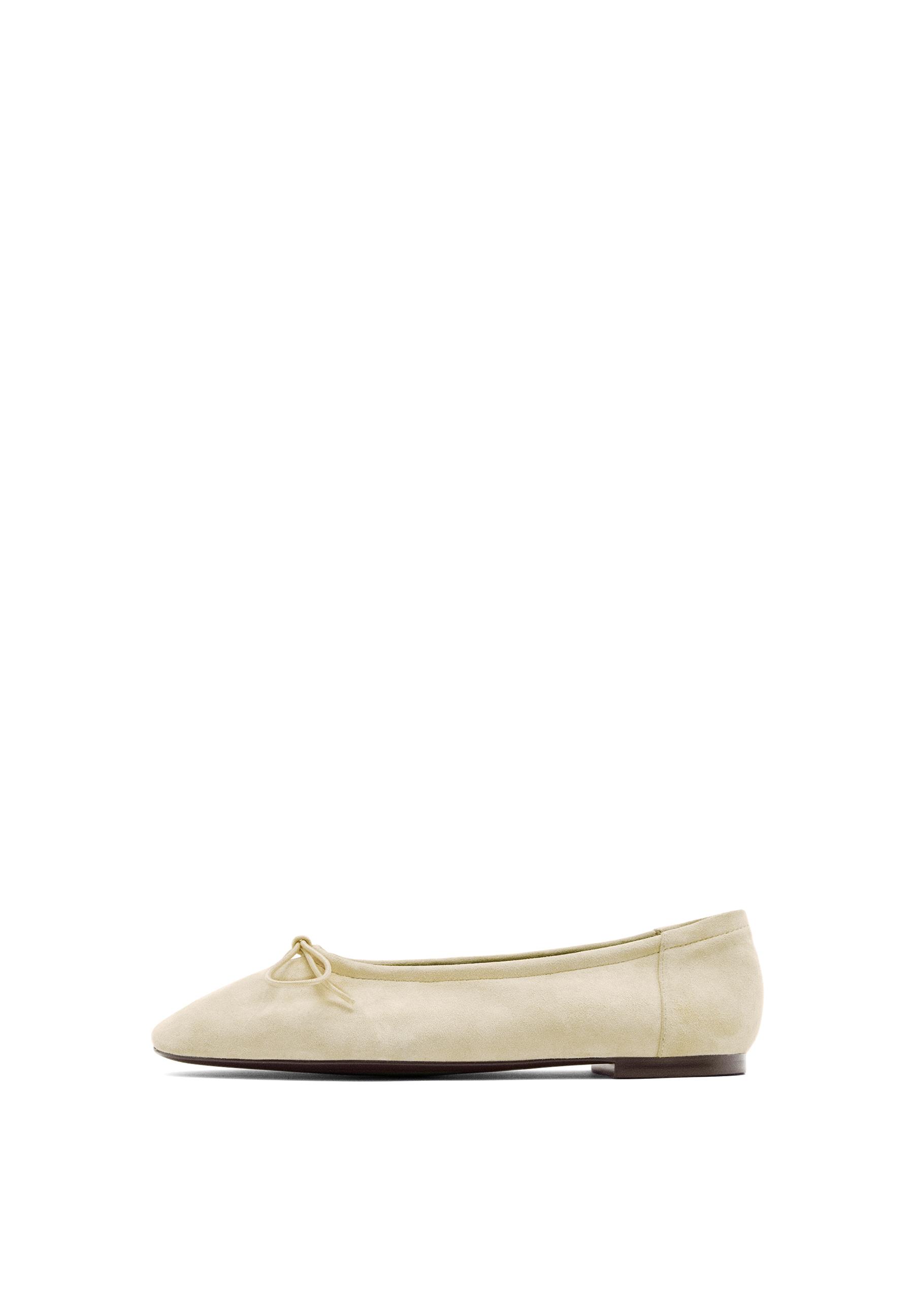 Gathered ballet flats with bow — BEIGE