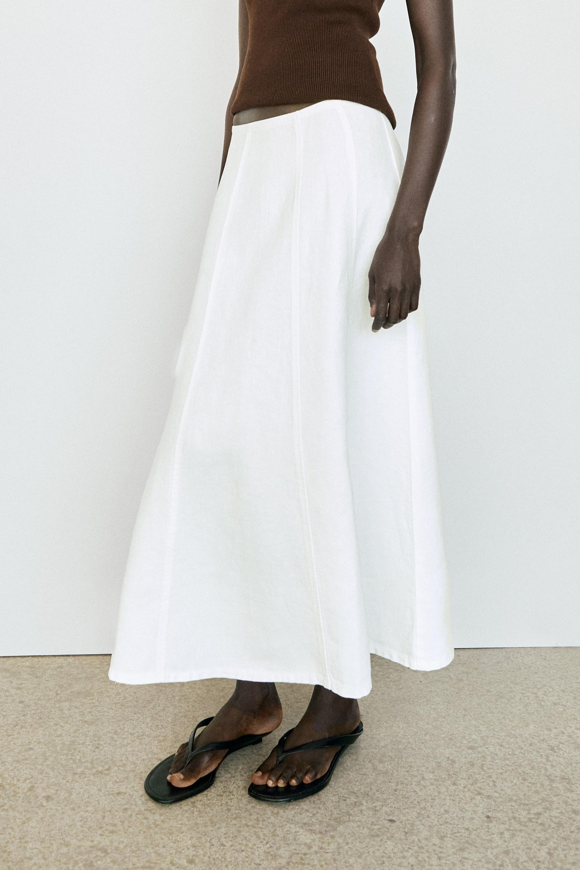 100% linen denim-effect midi skirt — Off white