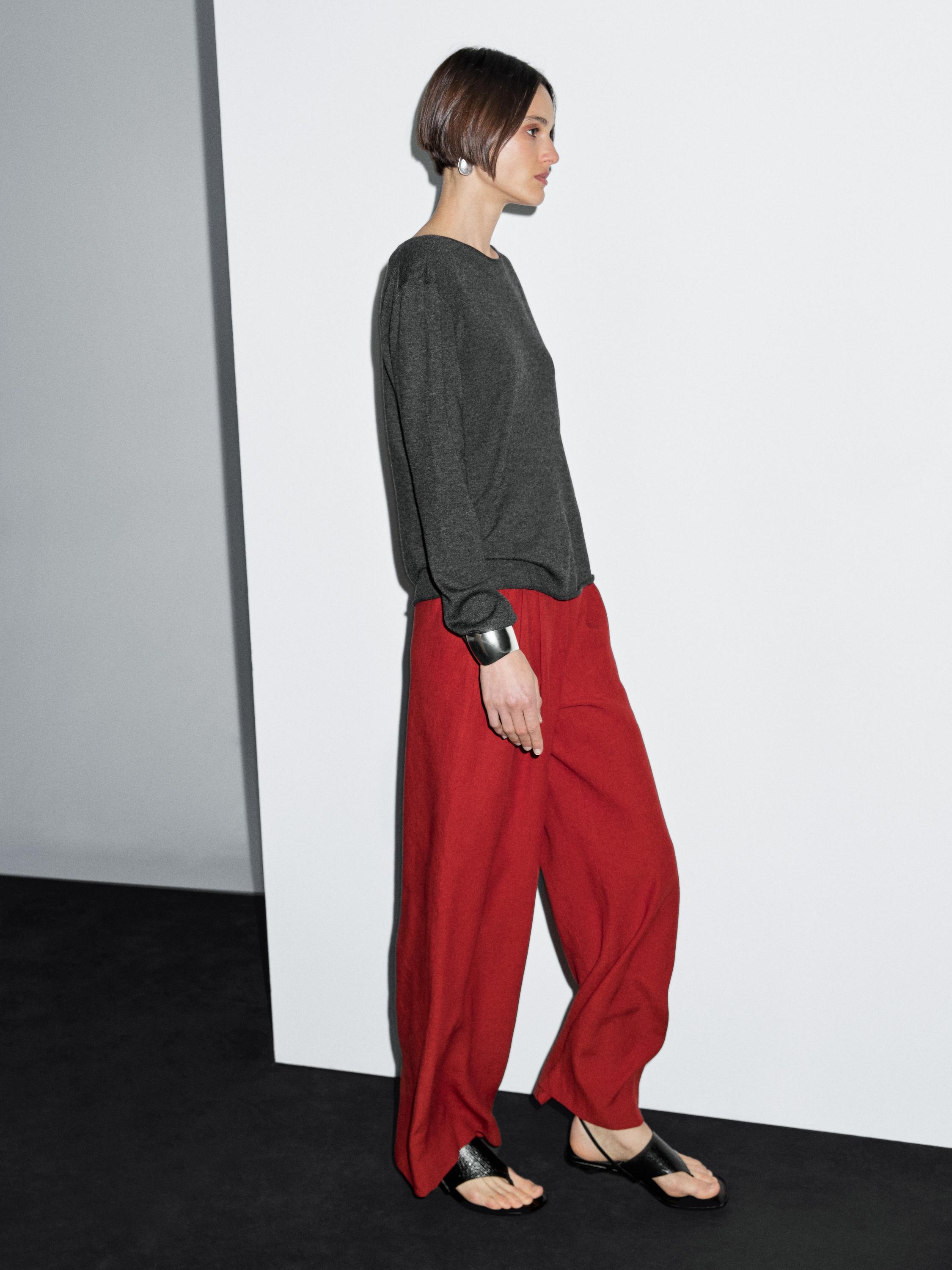 Wool blend boat neck sweater