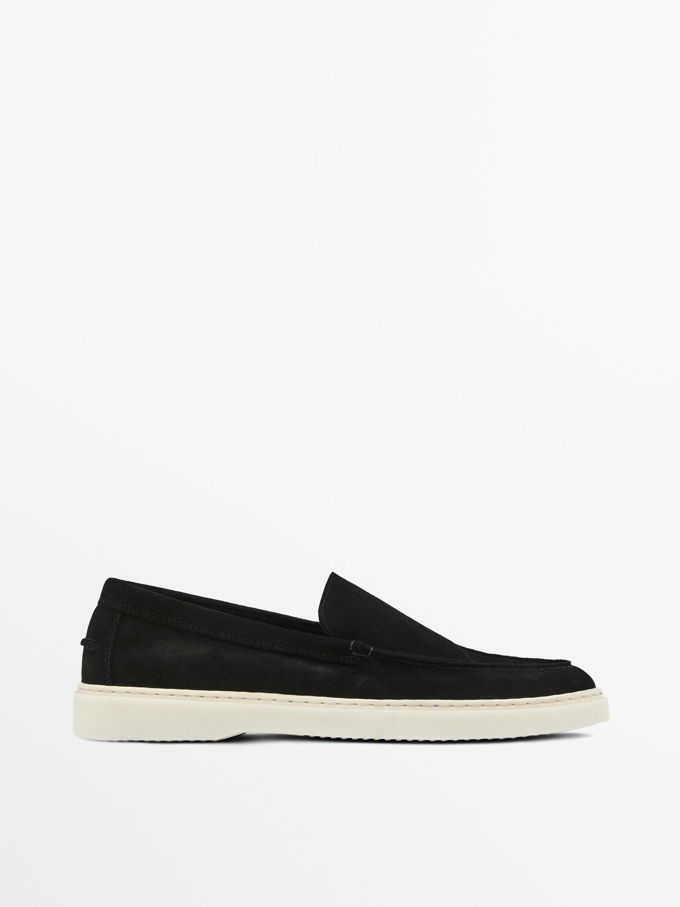 Split leather loafers — BLACK