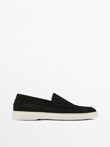 Split leather loafers — BLACK 1