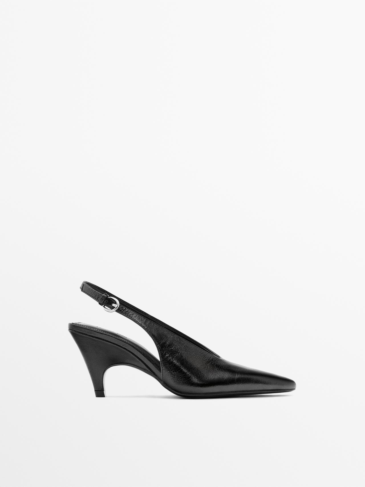 Massimo Dutti - Dame - Højhælede Lædersko - Sort - 36