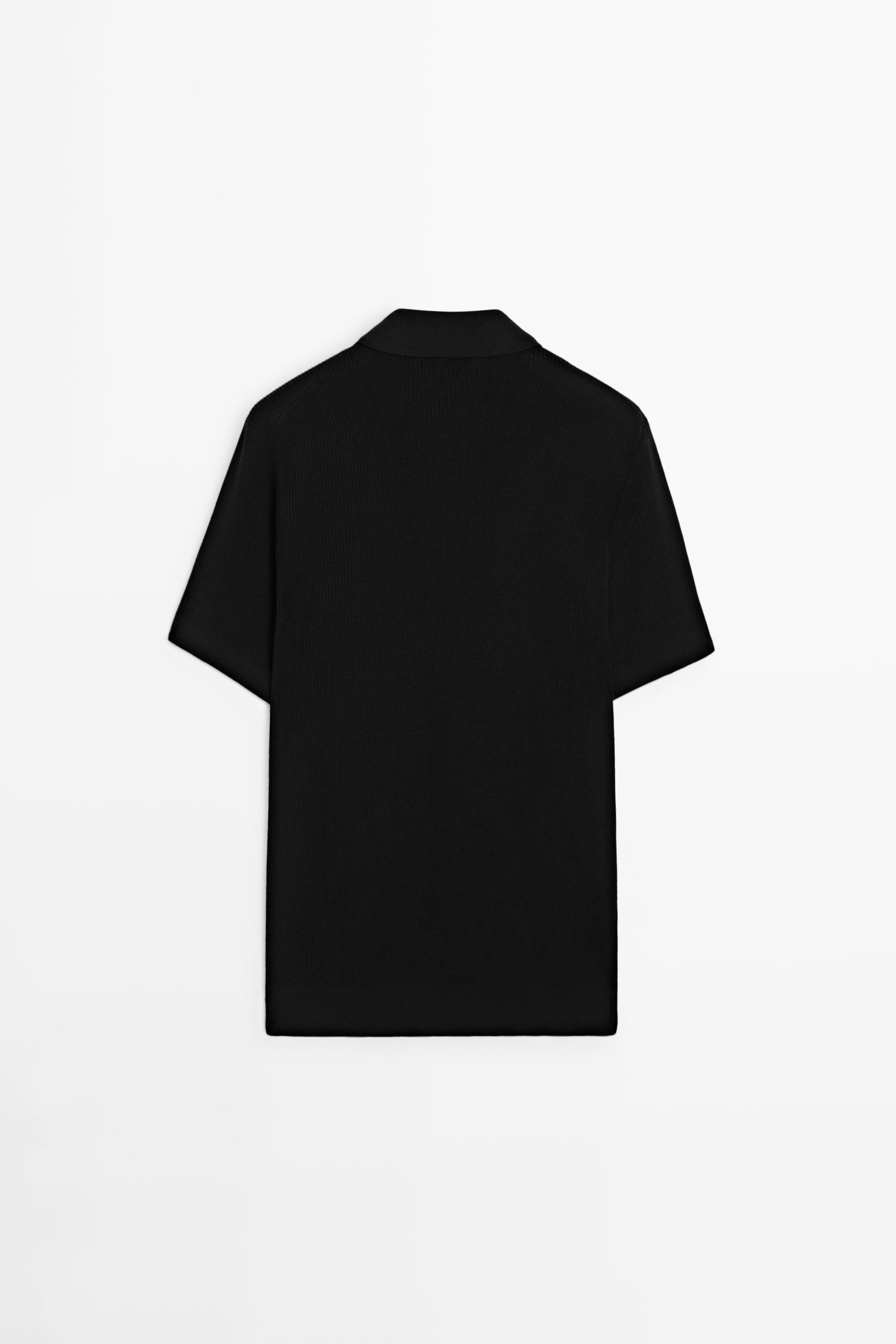 Knit polo sweater with quarter-zip collar — BLACK