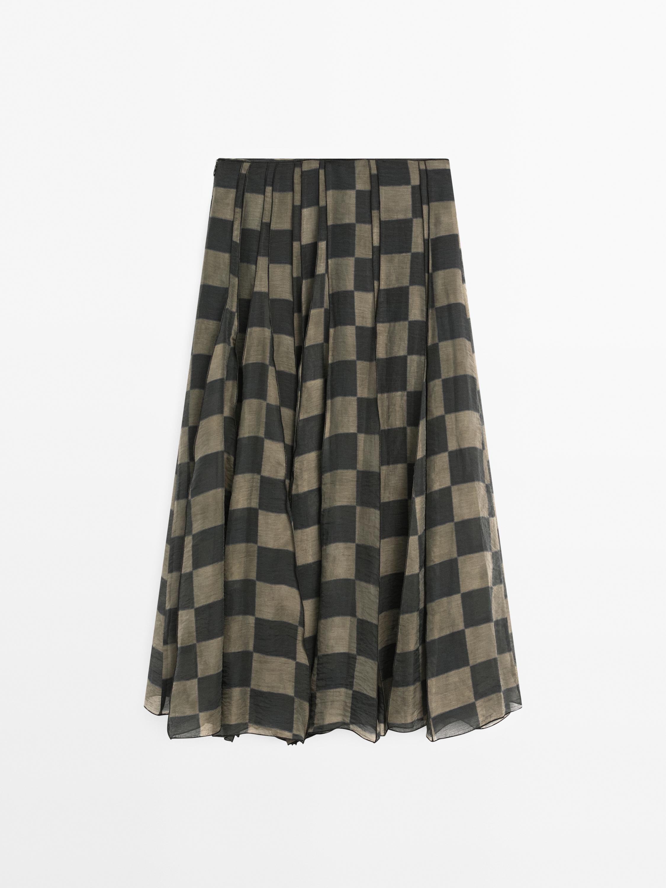 Flowing check midi skirt