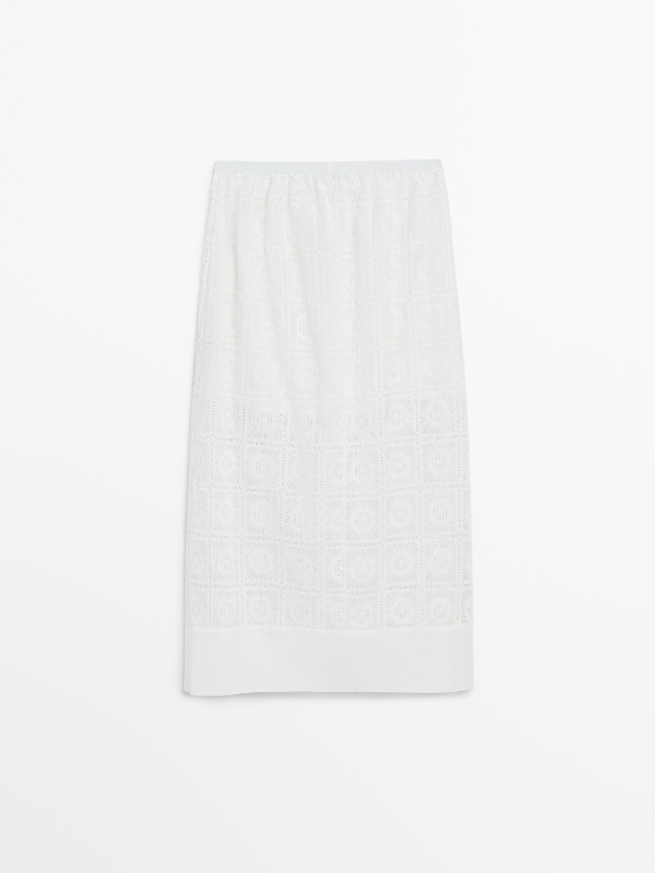 Long embroidered crochet co-ord skirt