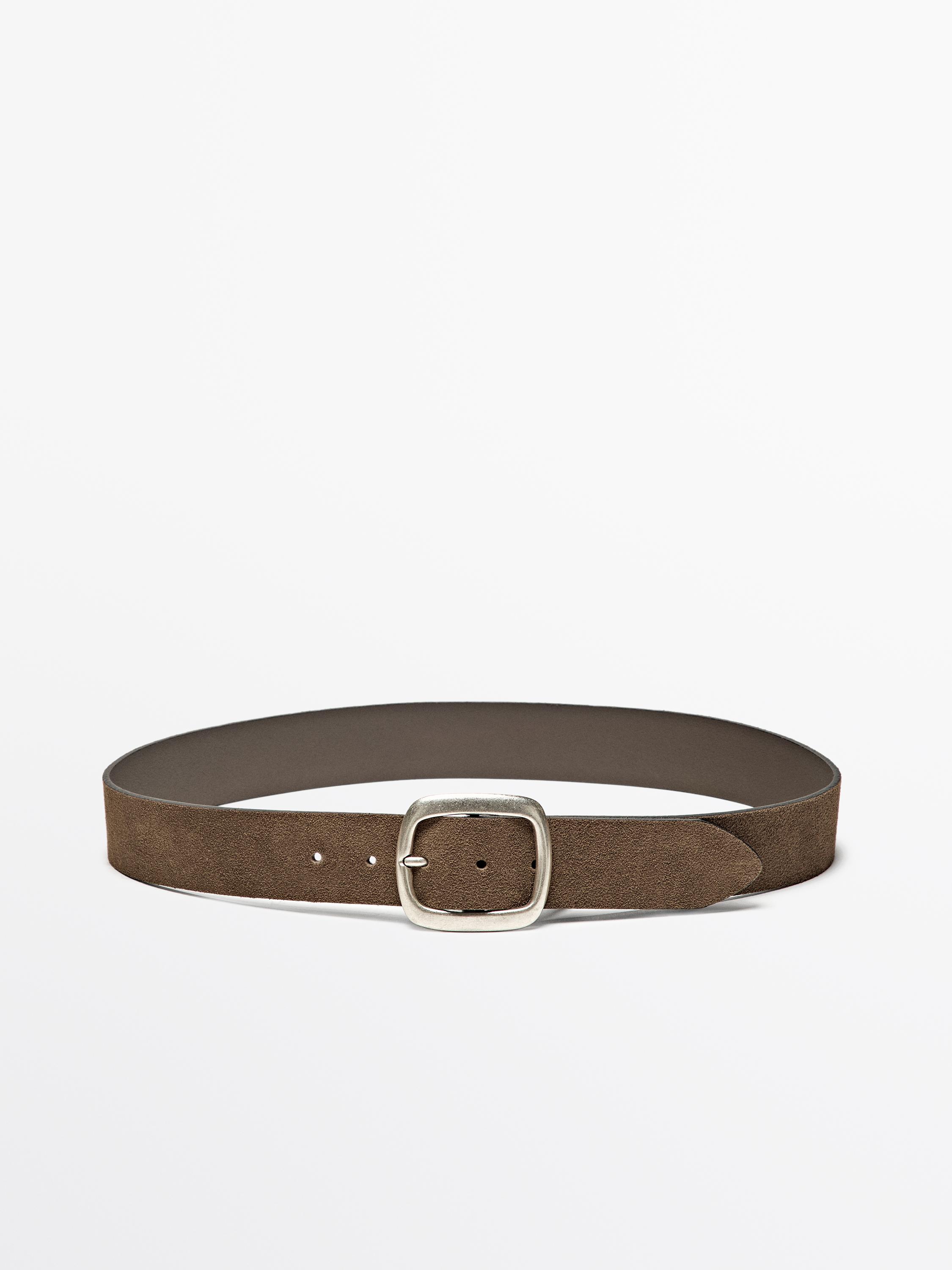 Split leather belt with rounded buckle