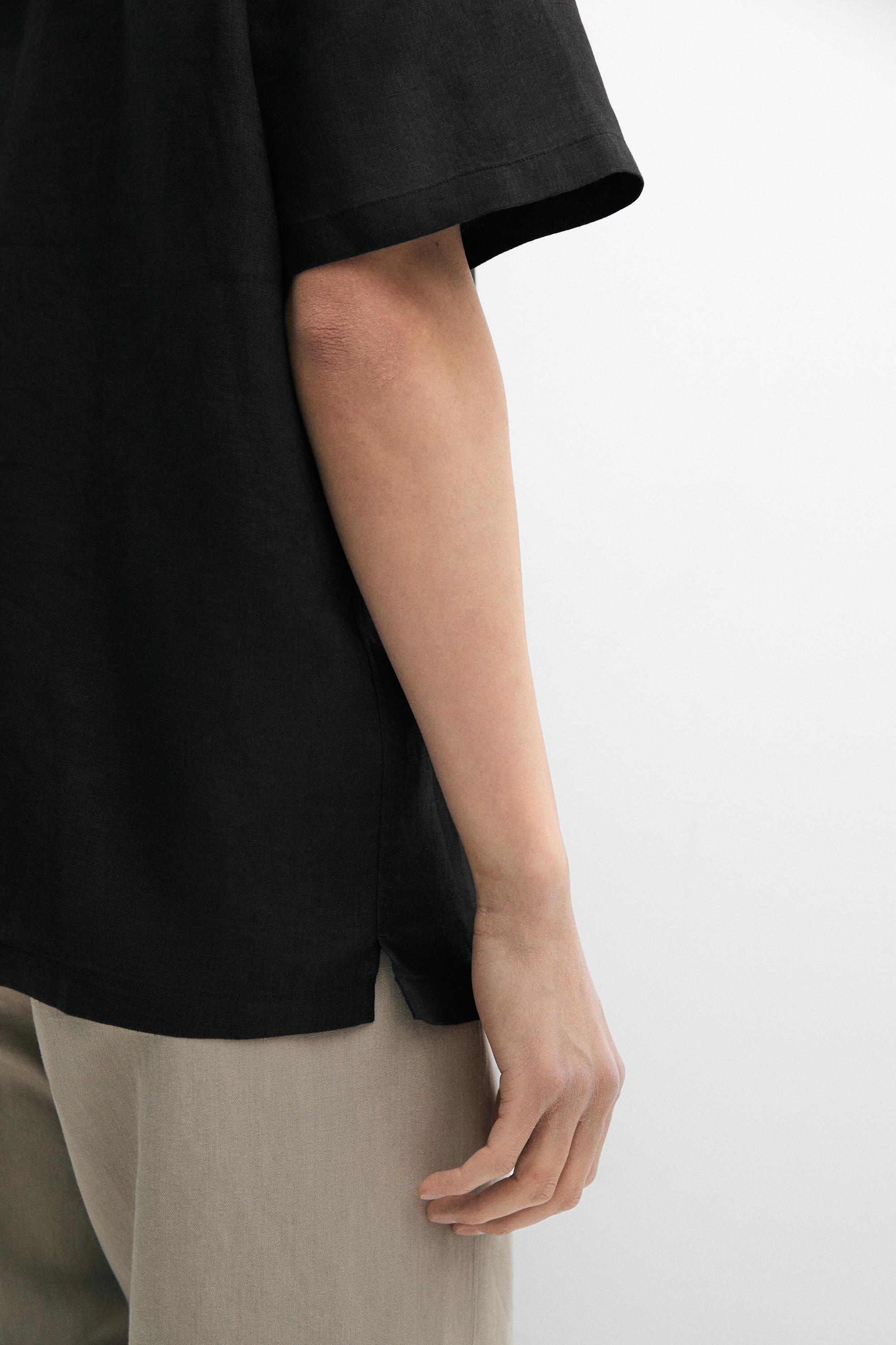 Regular fit 100% linen short sleeve shirt — BLACK
