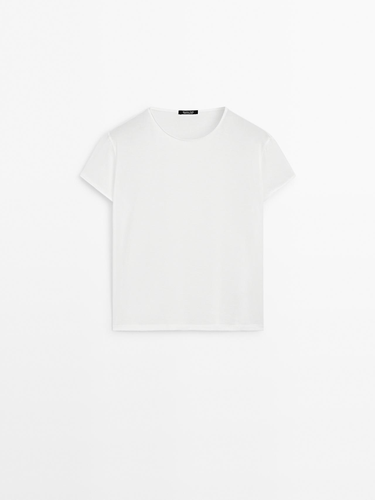 Massimo Dutti - Dame - Kortærmet T-Shirt Med Blødt Fald - Hvid - Xl
