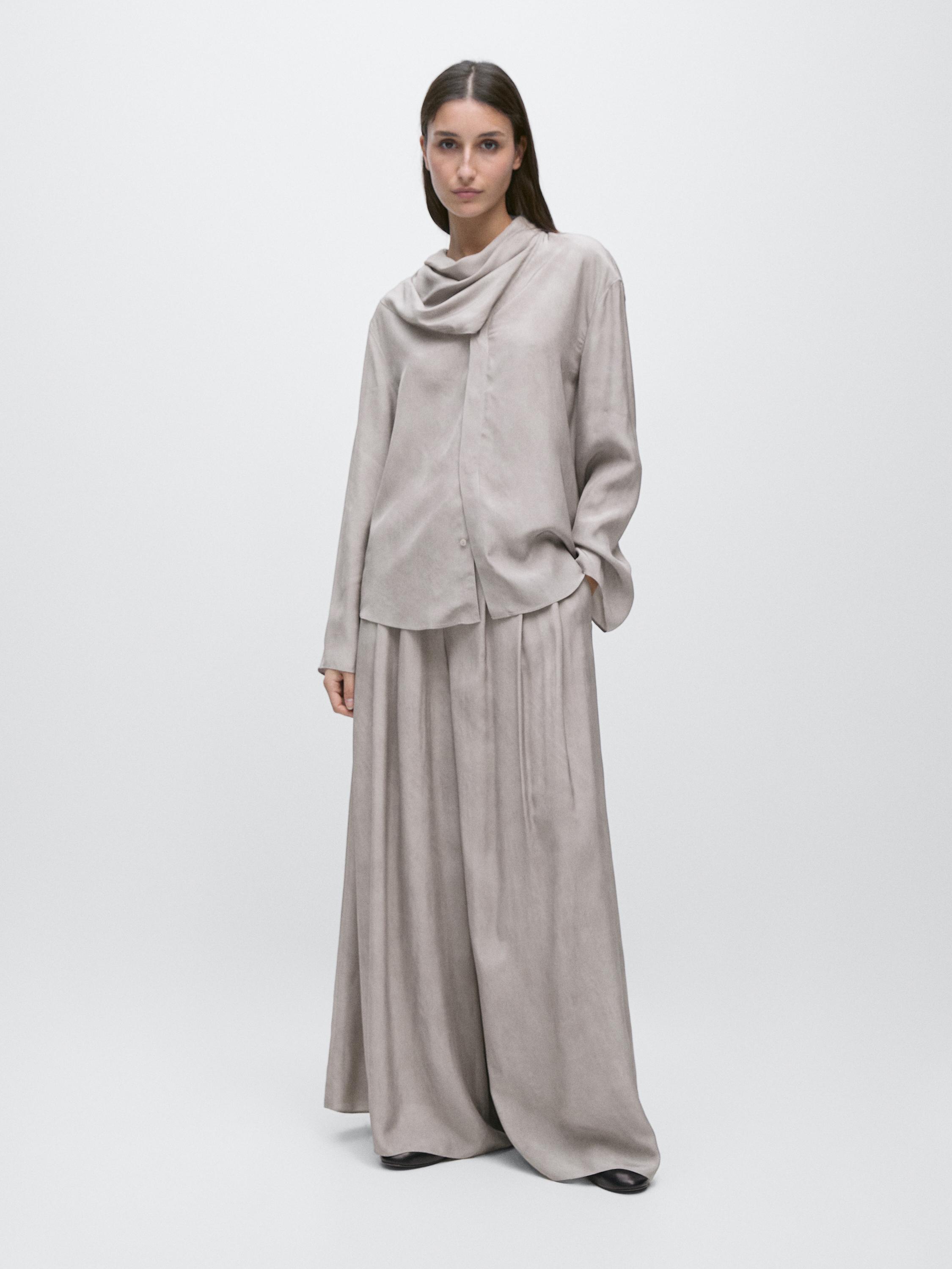 Flowing wide-leg trousers with darts — GREY