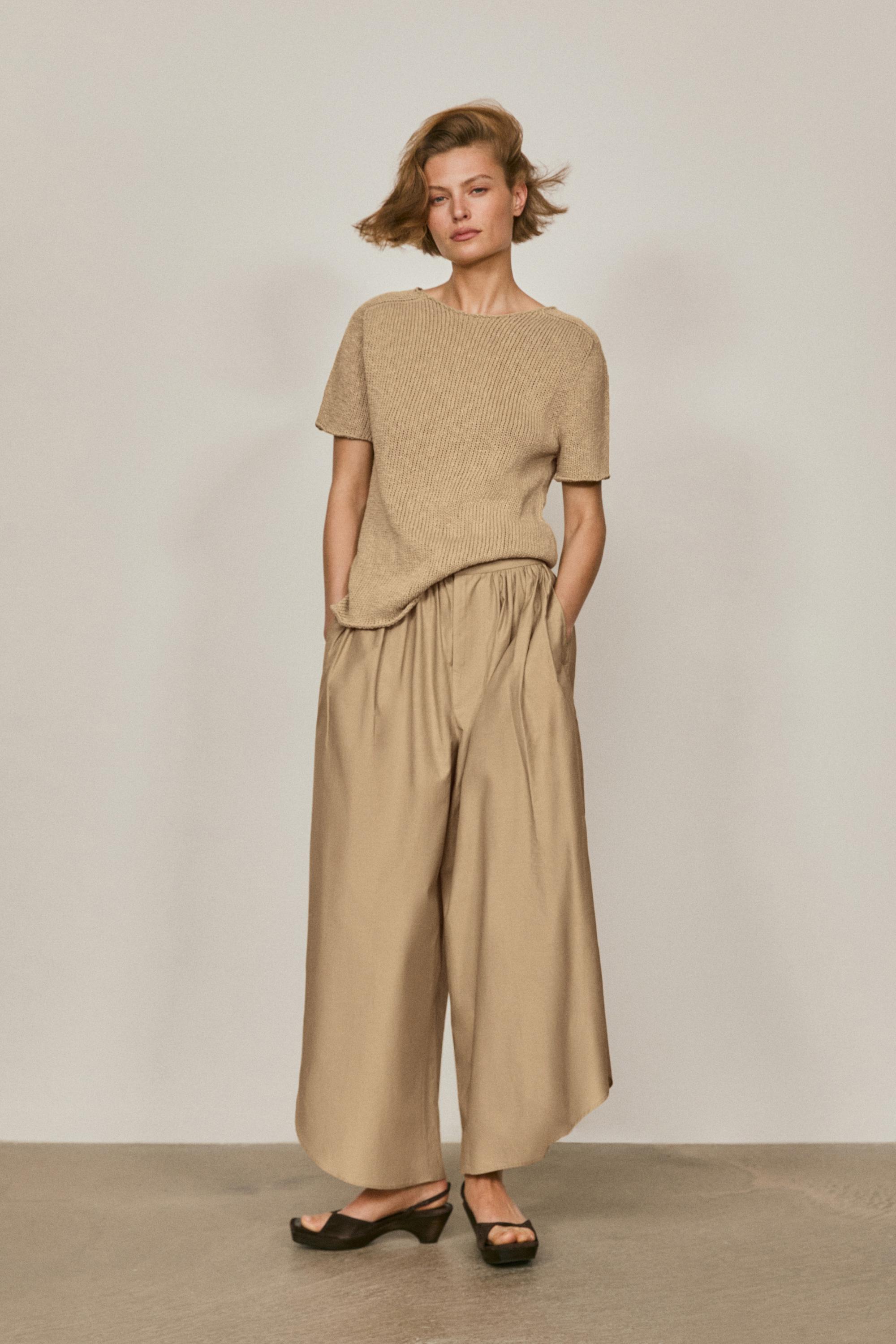 Textured short sleeve linen blend sweater - LIMITED EDITION — CAMEL
