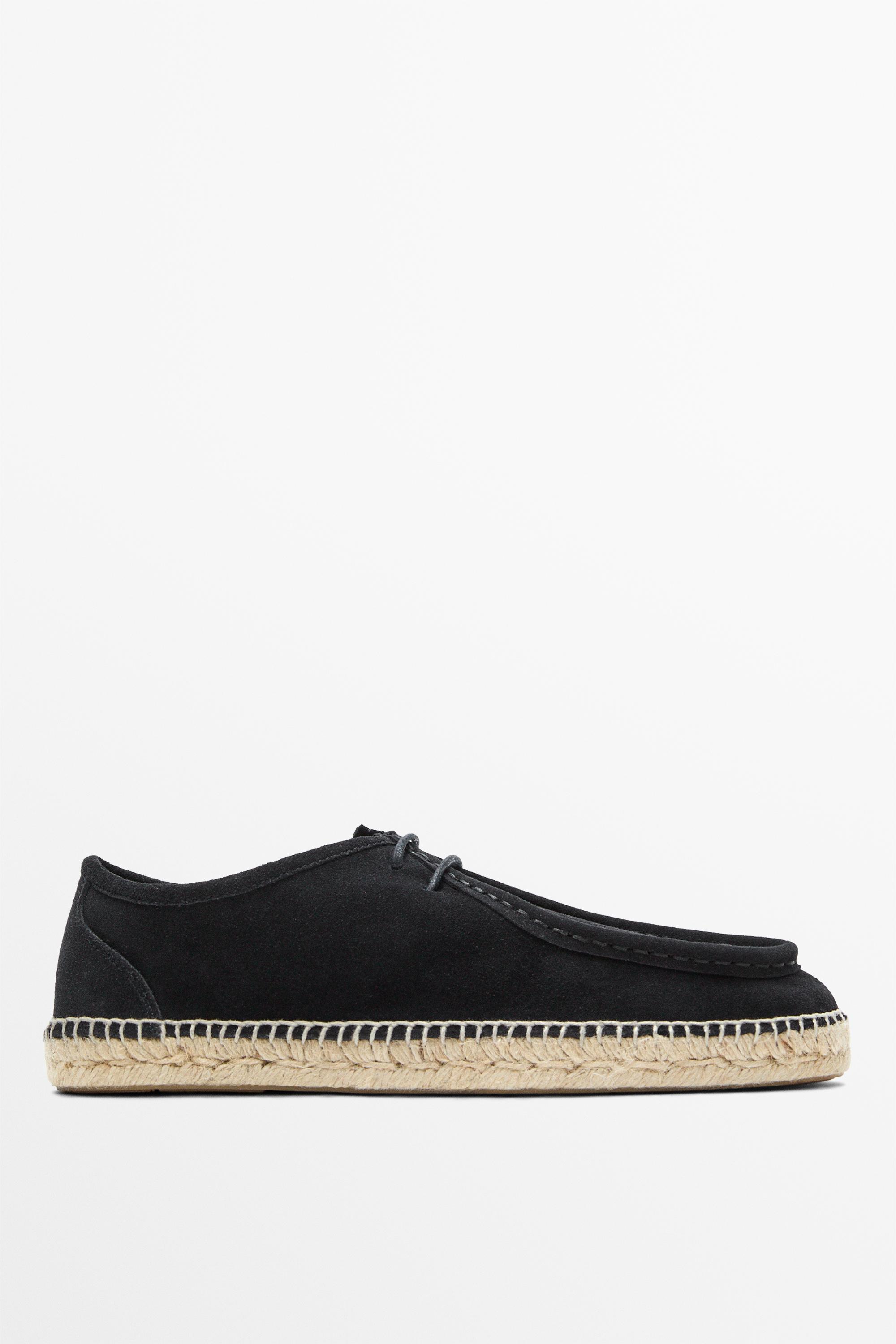 Split leather shoes with moc toe and jute sole — Dark blue