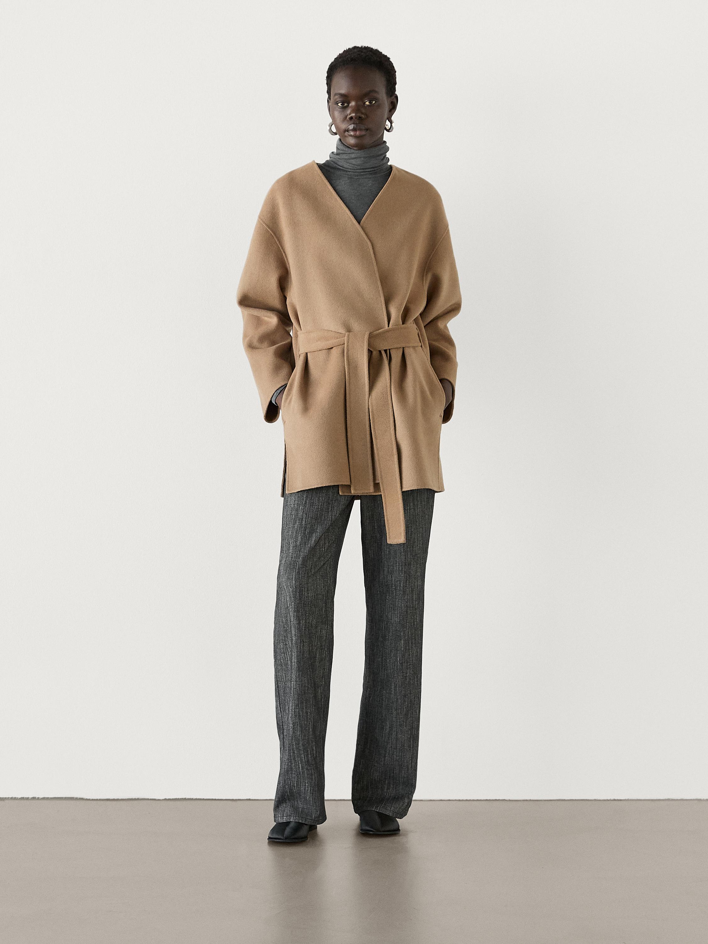 Wool coat with belt