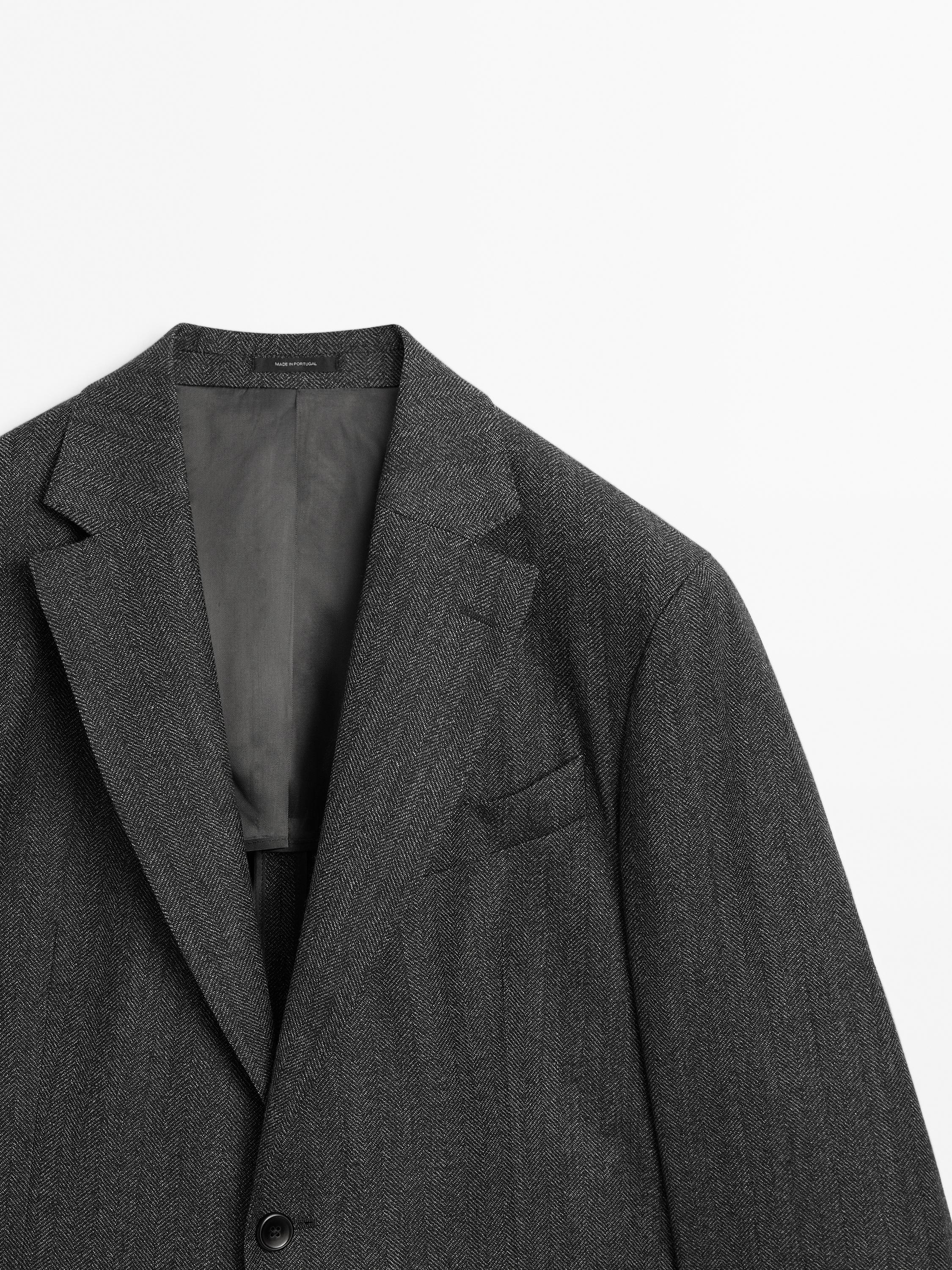 Blazer aus Wollmischgewebe mit Fischgrätenmuster