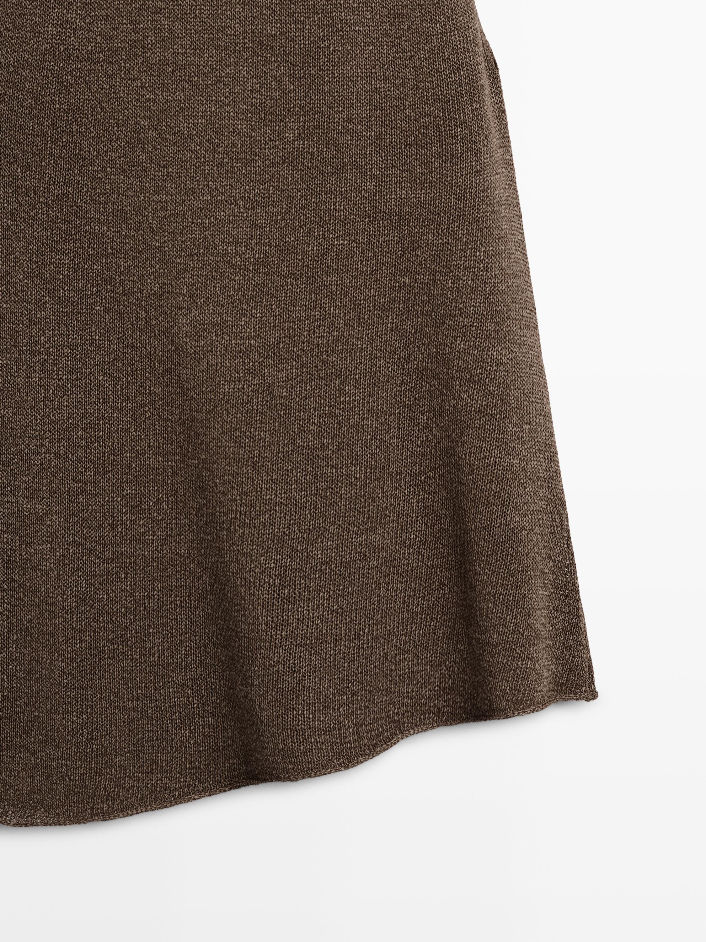 Total look asymmetric halter knit top — BROWN