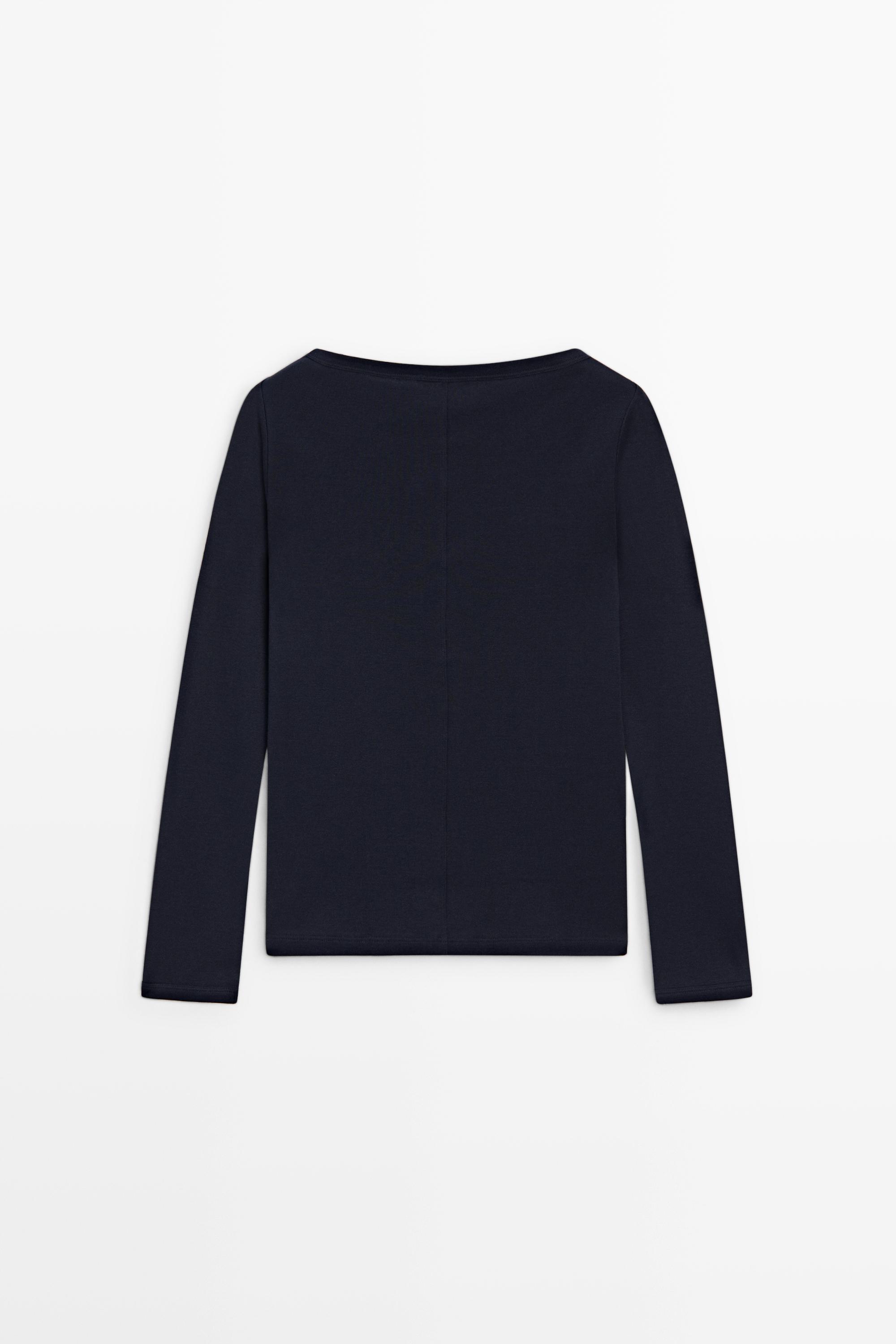 Long Sleeve Boat Neck T-shirt — NAVY BLUE