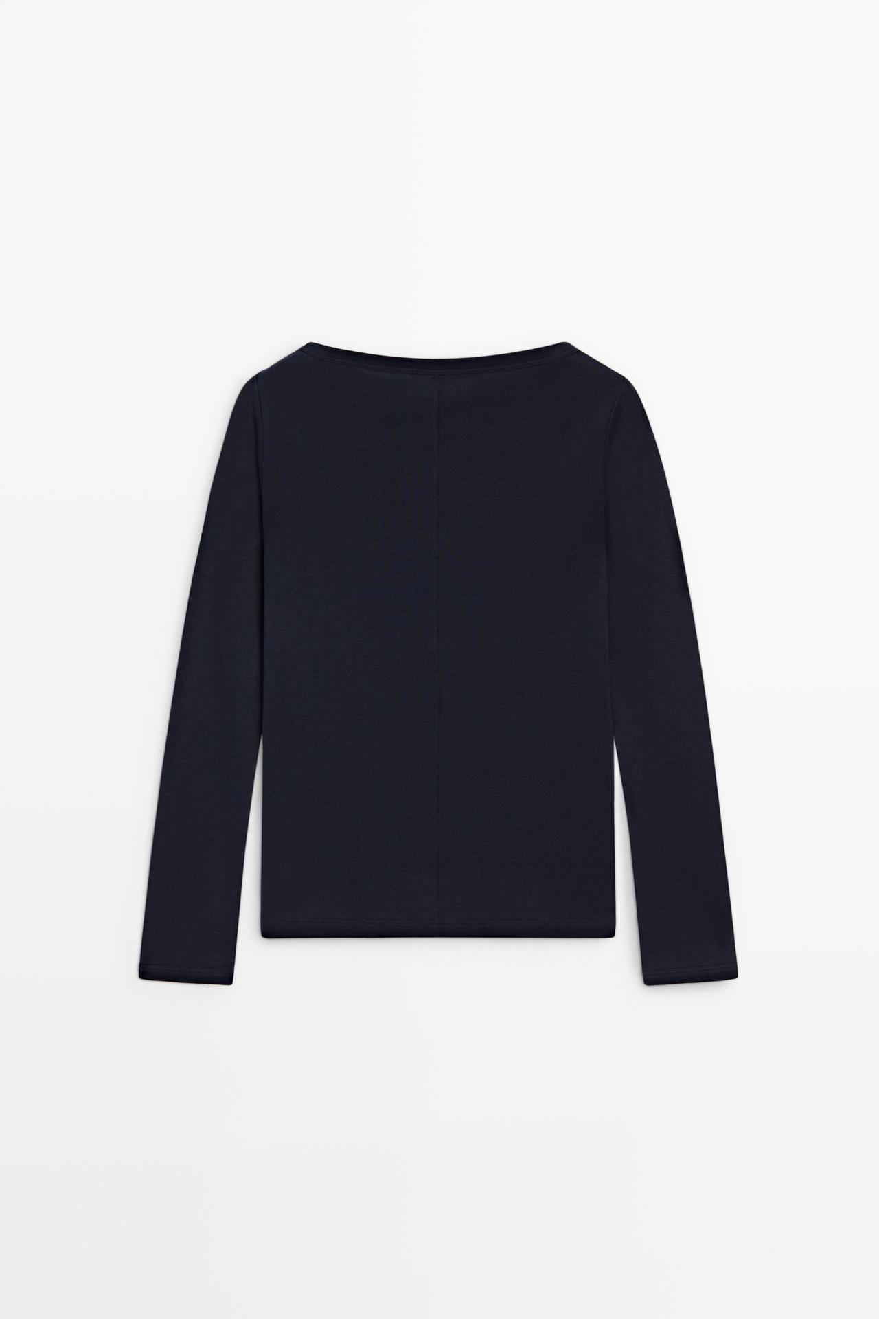 Long Sleeve Boat Neck T-shirt — NAVY BLUE