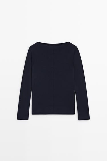 Long Sleeve Boat Neck T-shirt — NAVY BLUE 6