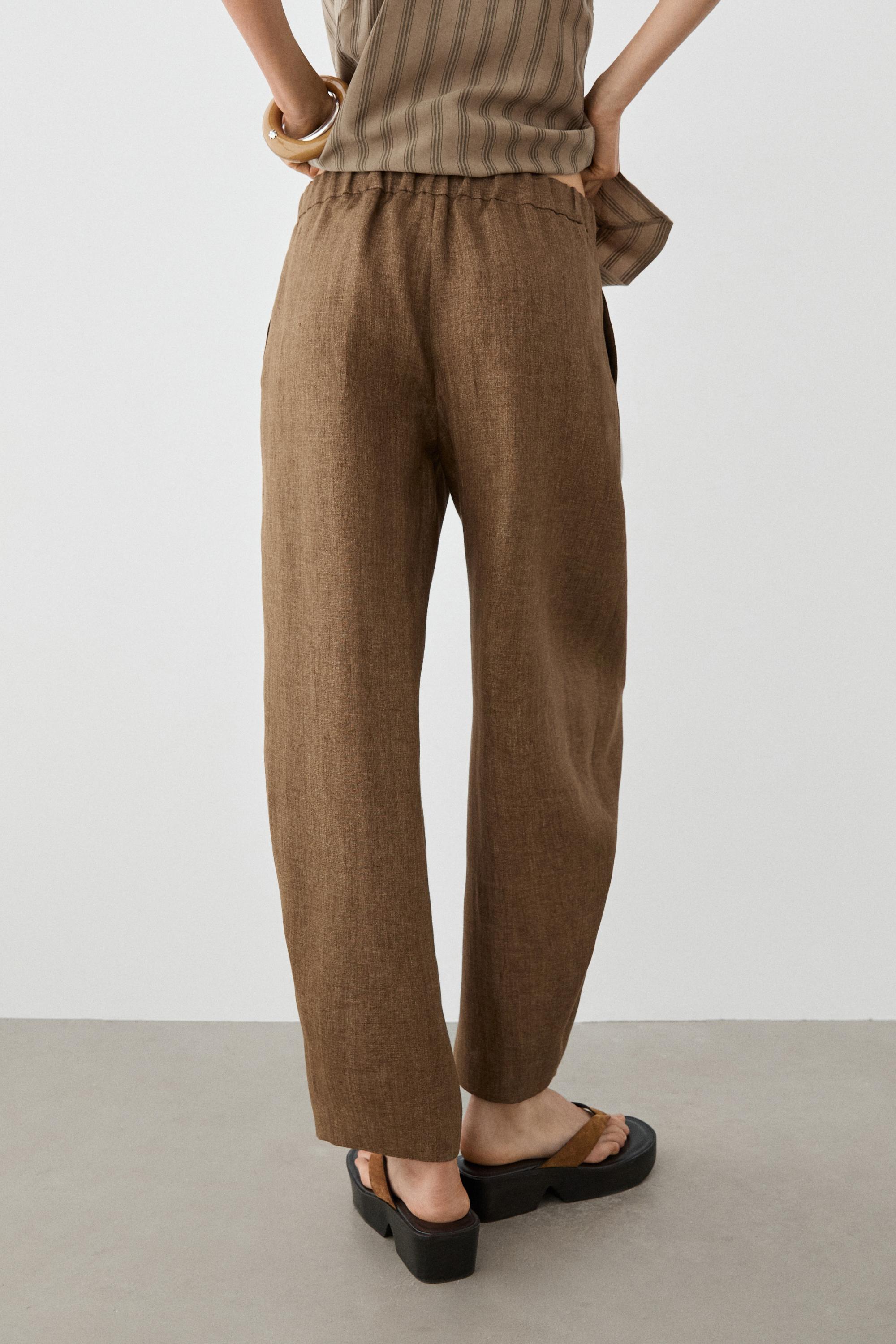 Linen barrel fit pants — MOLE BROWN