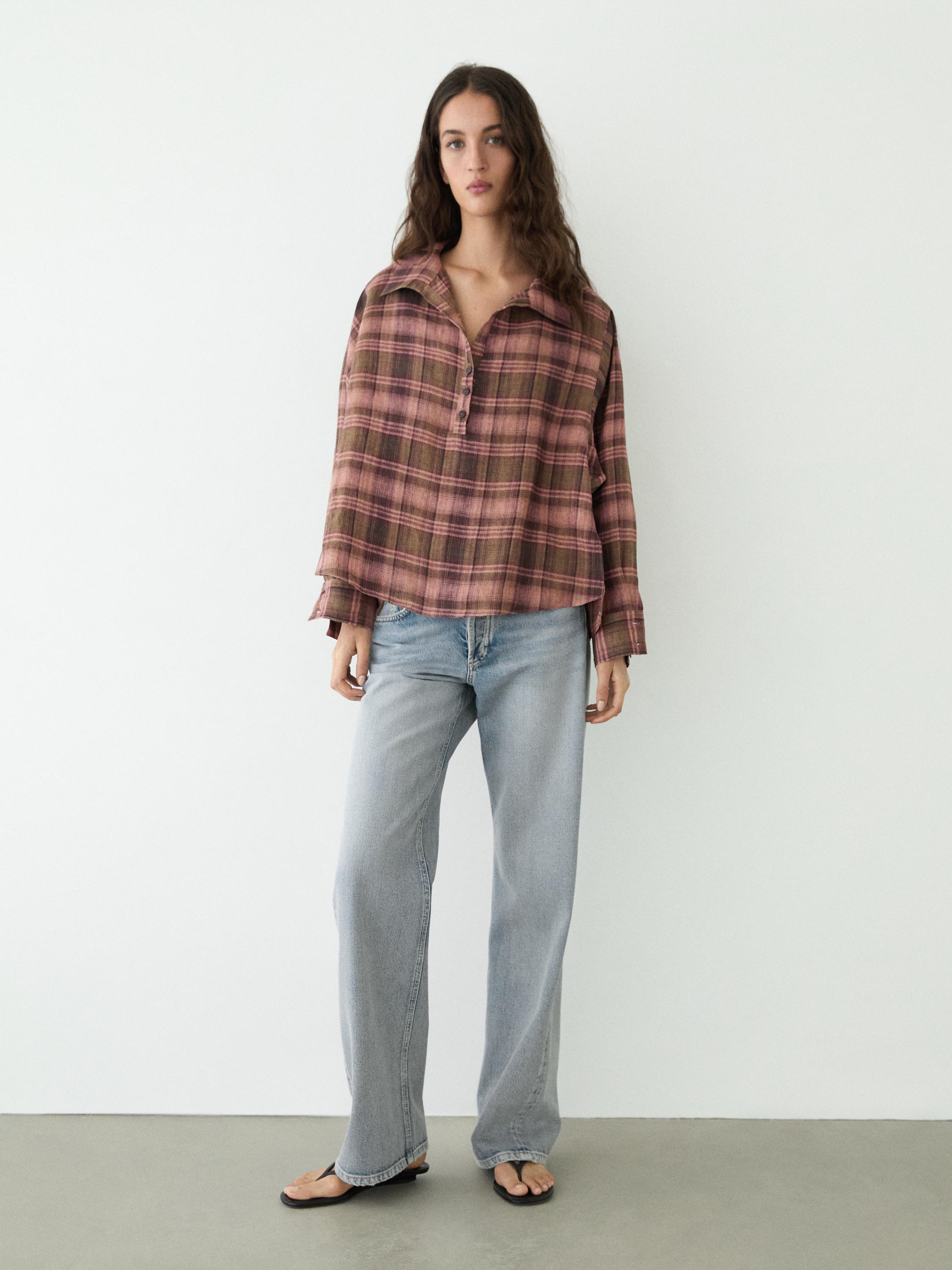 Flowing 100% linen check shirt — 0-978