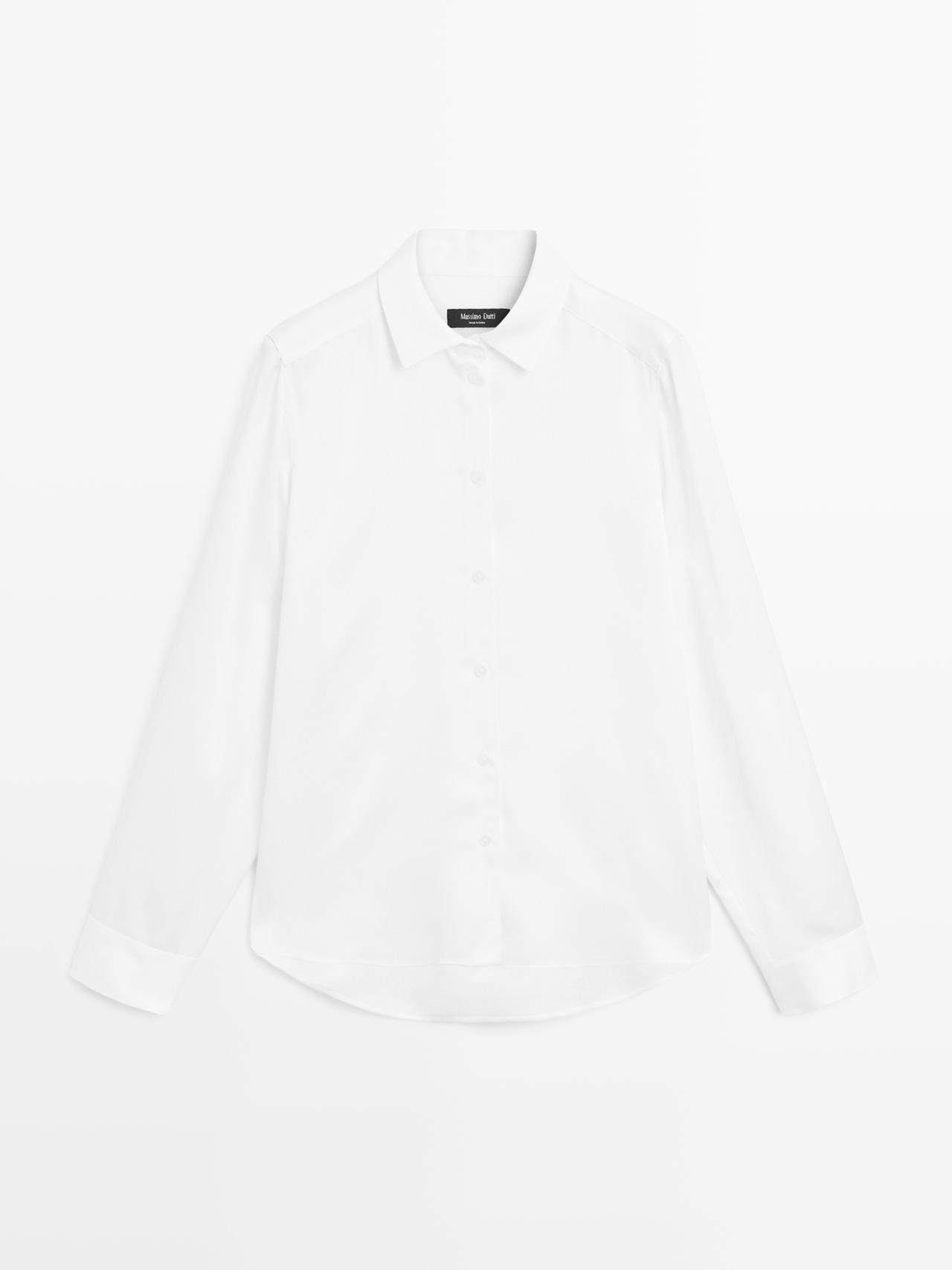 Massimo Dutti - Dame - Skjorte I Satin Med Blødt Fald - Hvid - S