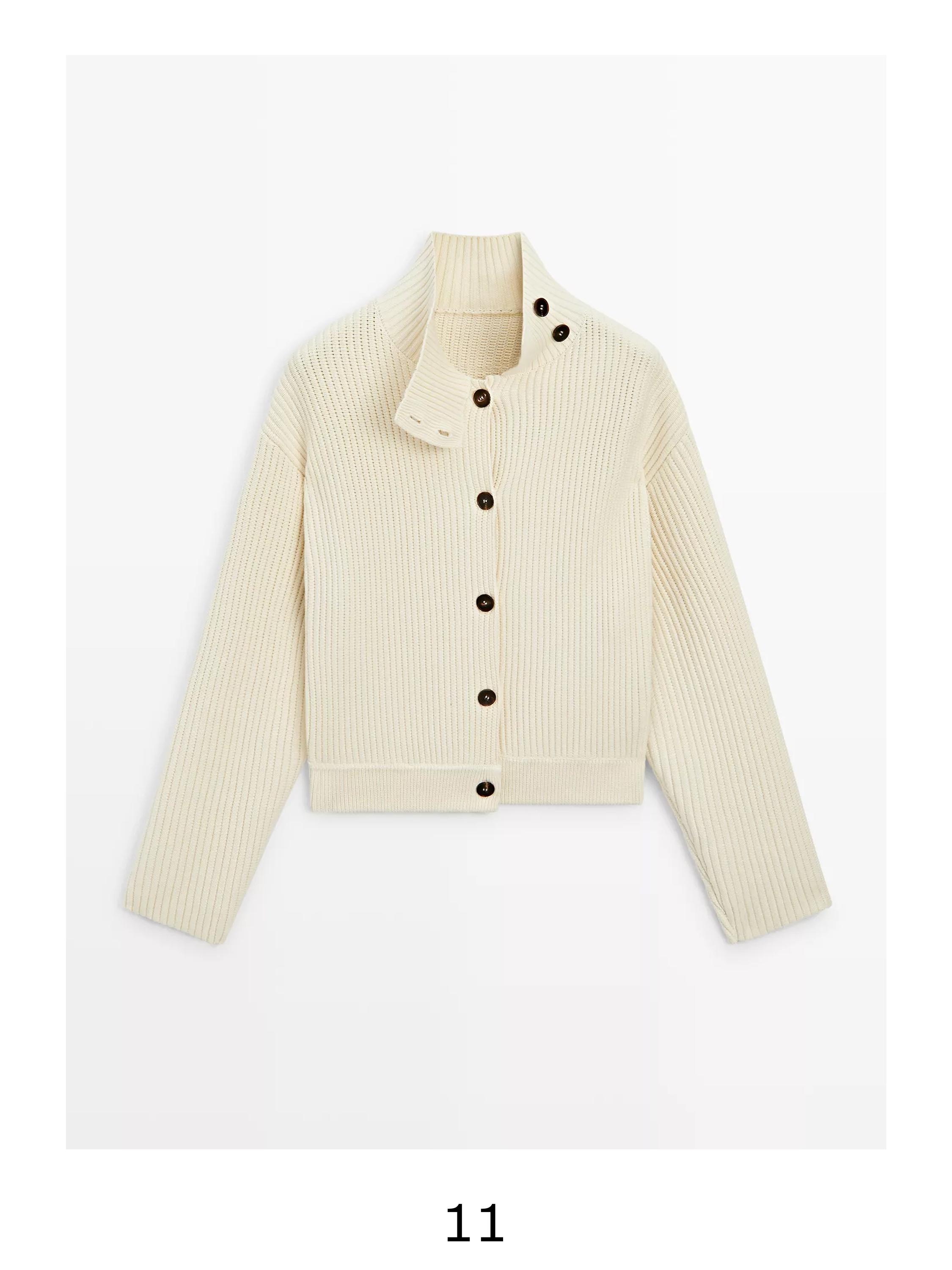 100% cotton turtleneck knit cardigan — CREAM