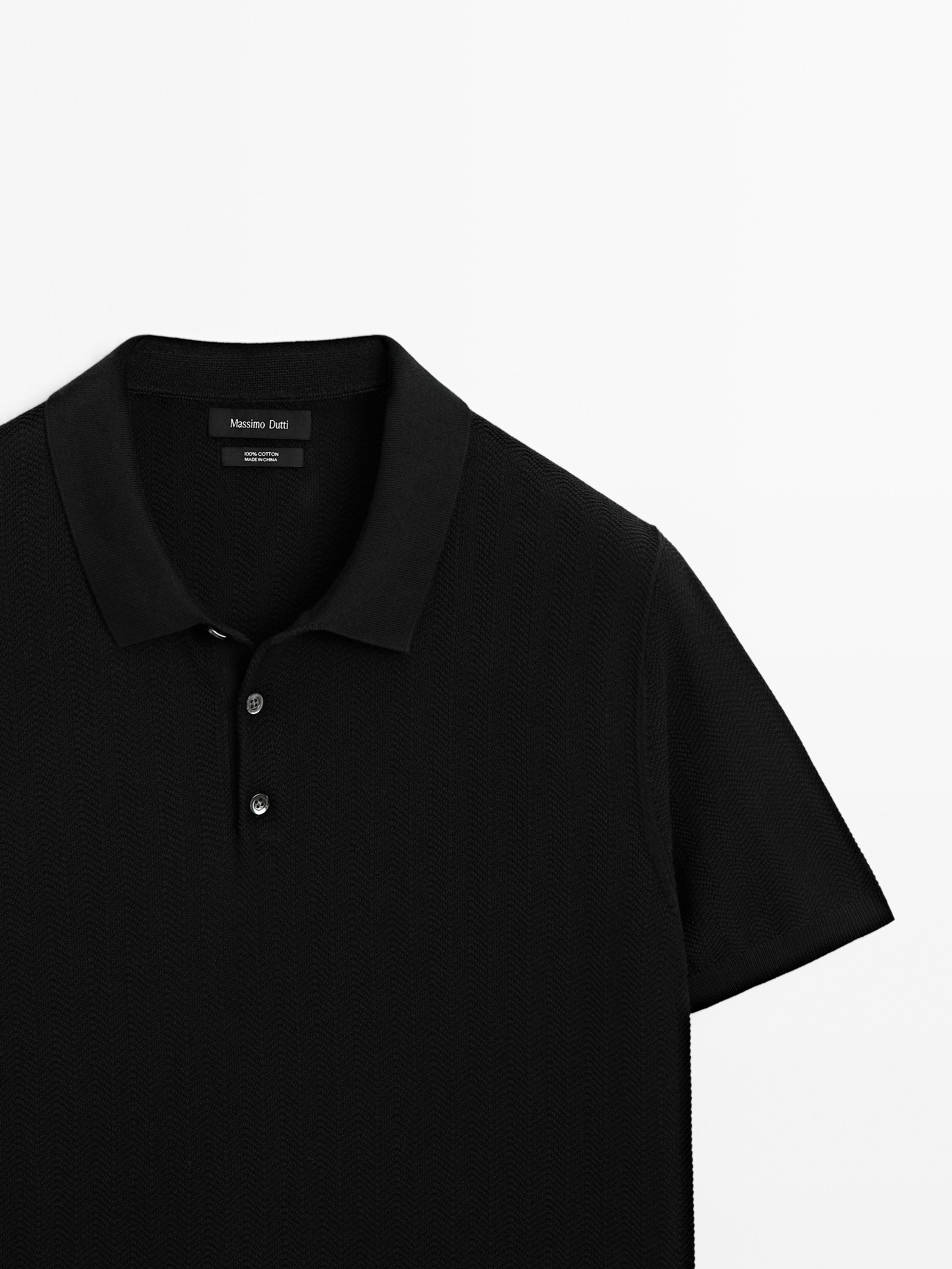 Cotton herringbone knit polo sweater