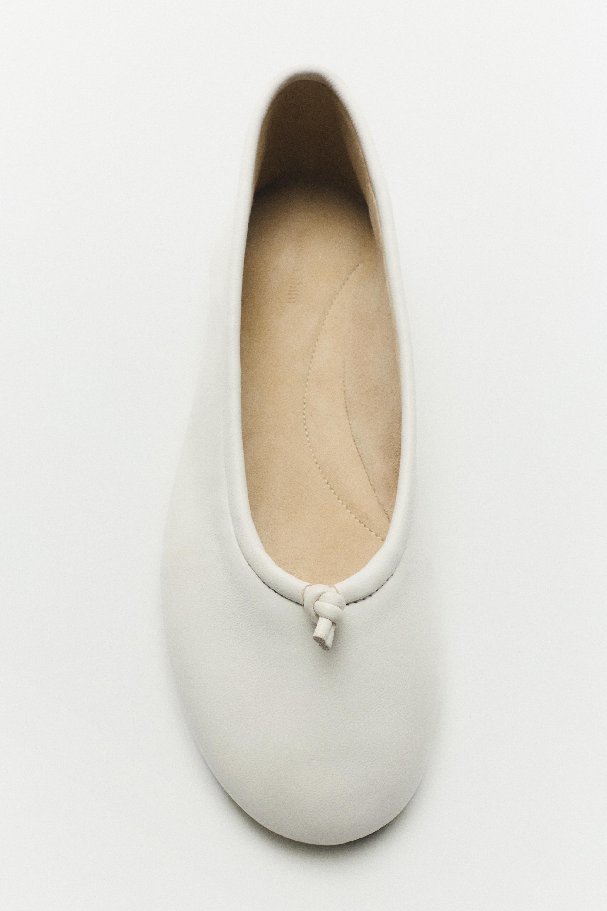 Leather knot ballet flat — WHITE