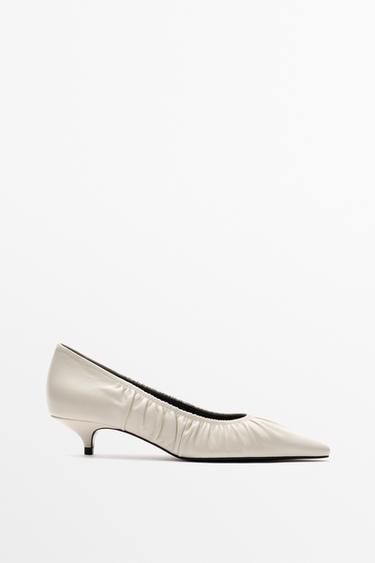 Gathered leather heel shoes — WHITE 1