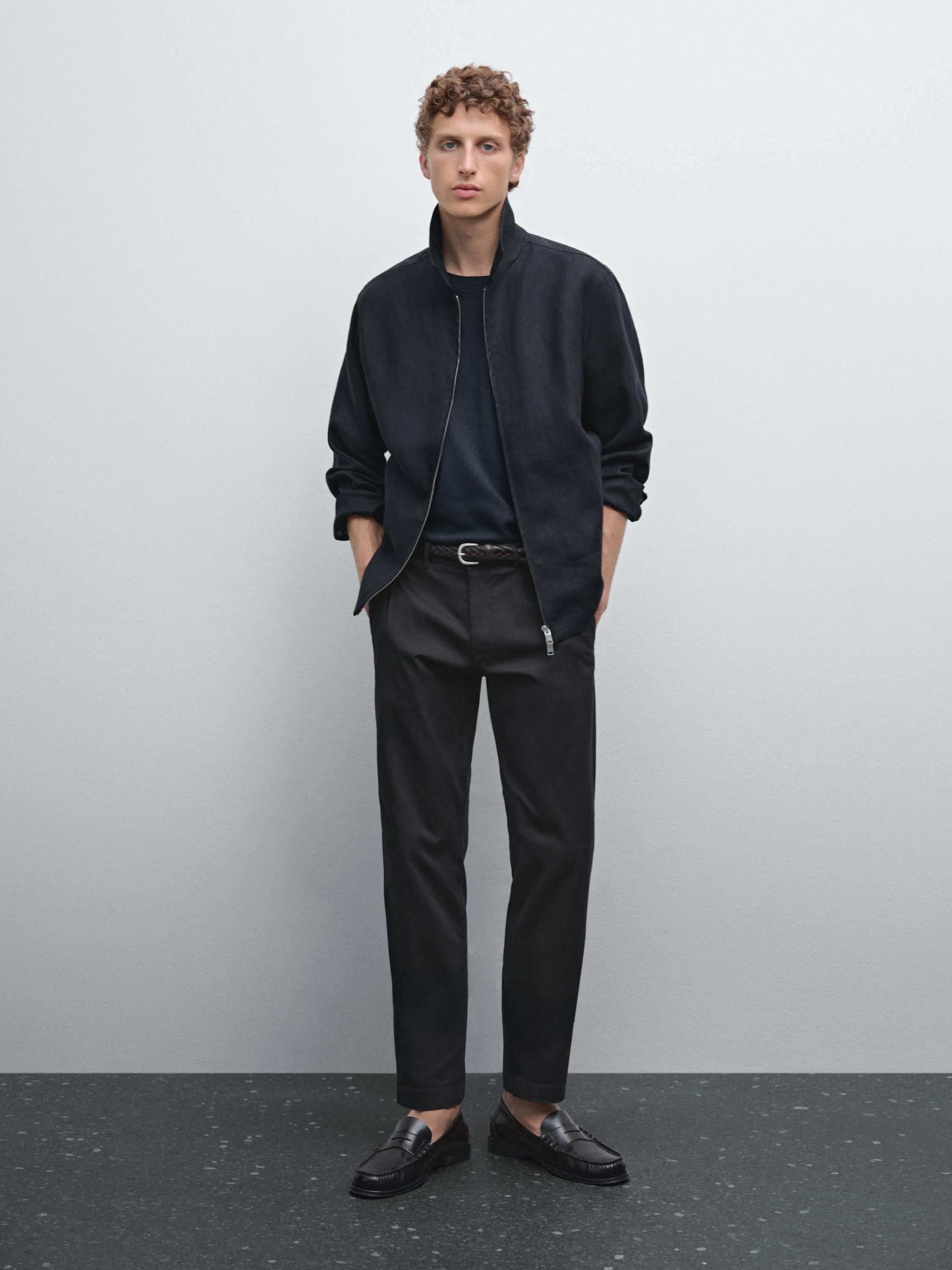 Cotton blend slim fit trousers
