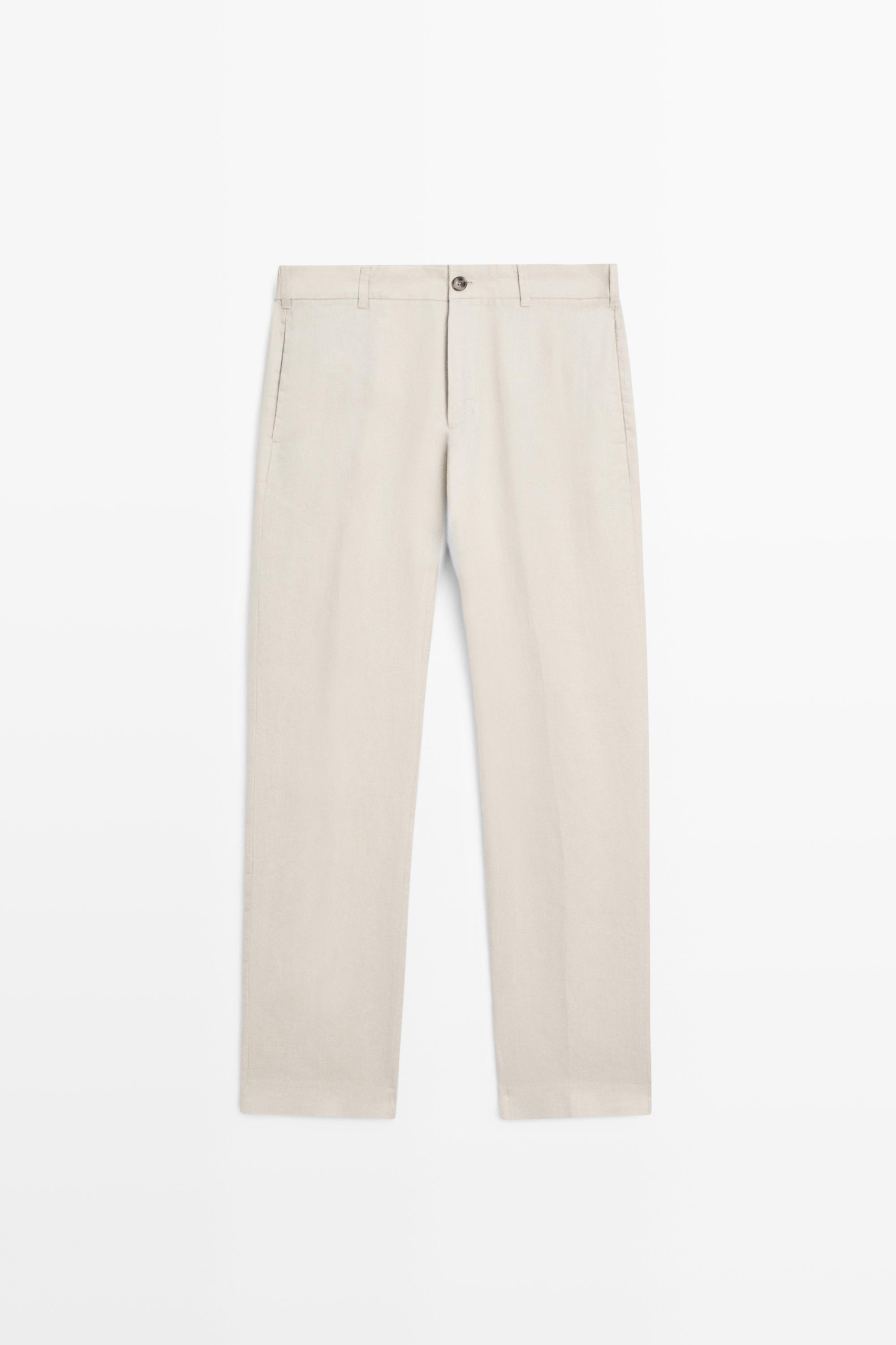 Tapered fit linen pants — BEIGE