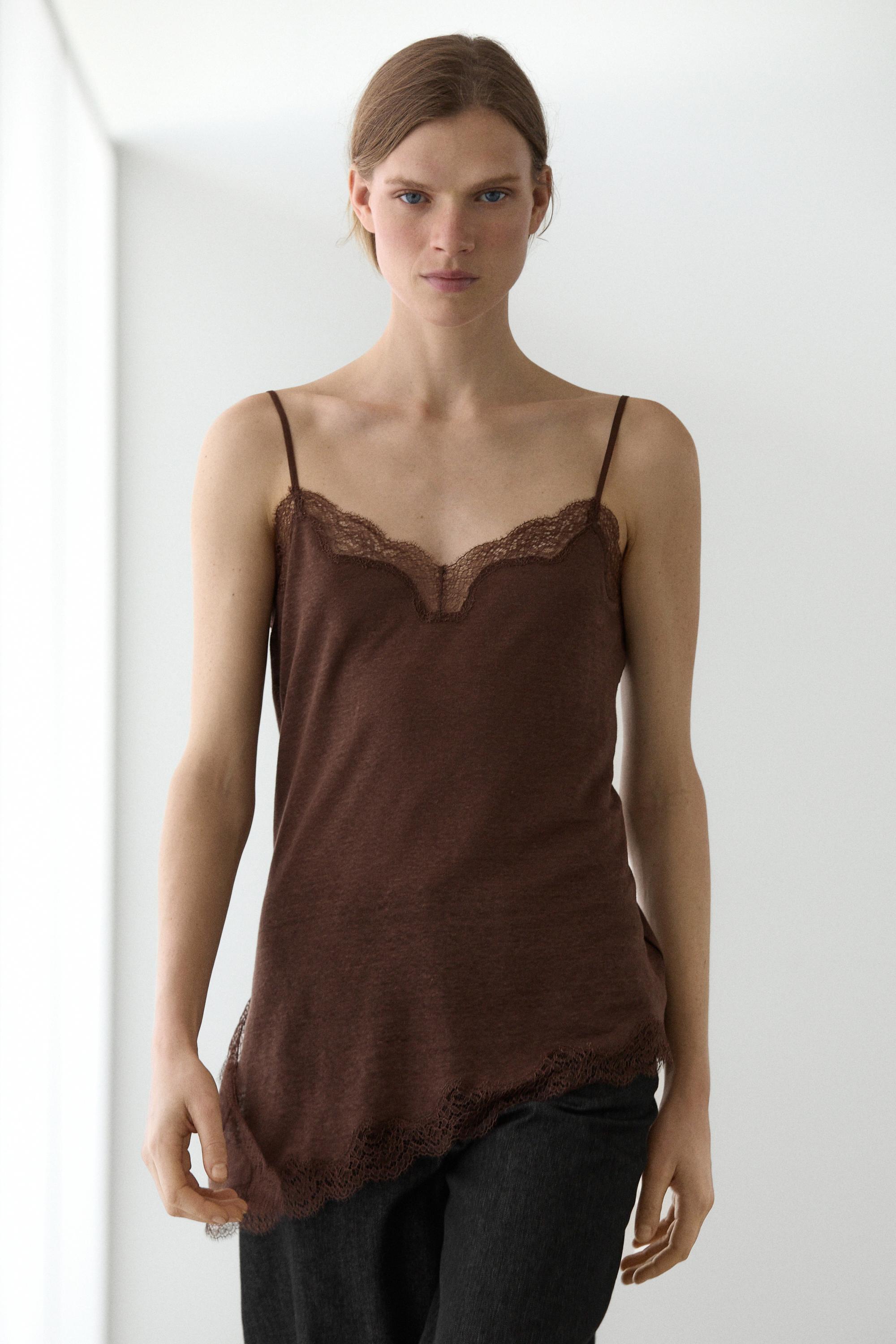 Asymmetric linen blend camisole top