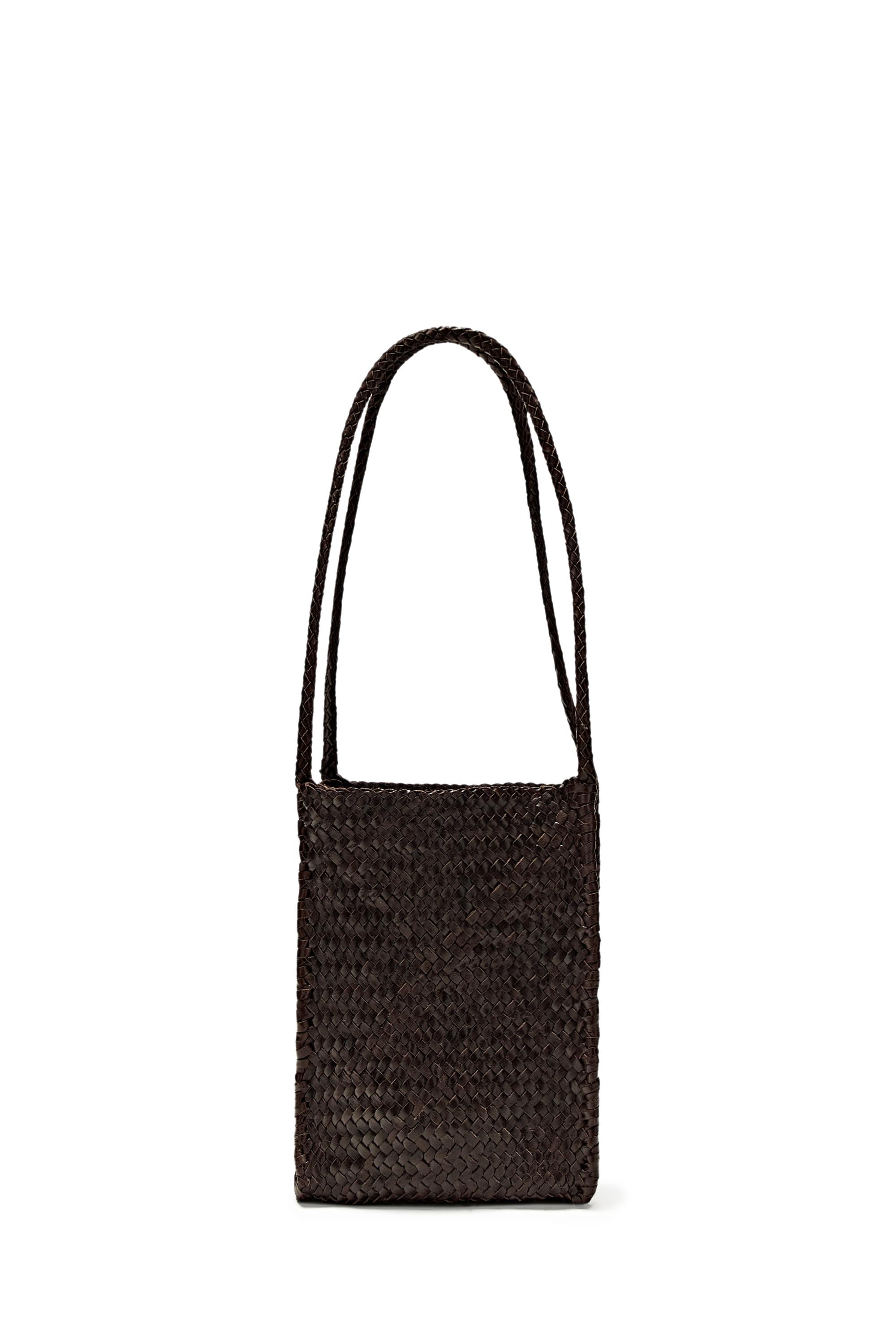 Nappa leather woven bucket bag — BROWN