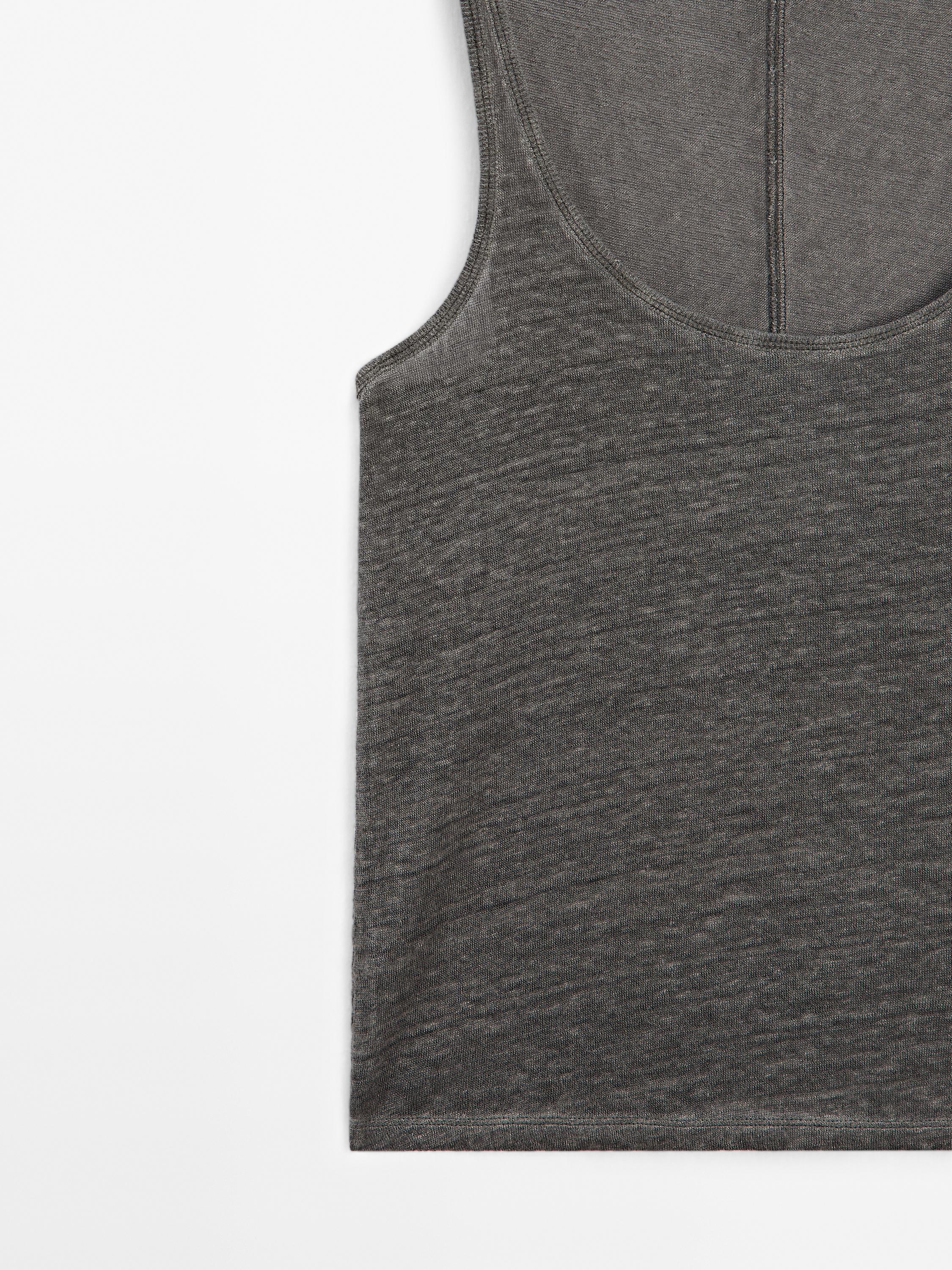 Strappy top with linen fabric detail