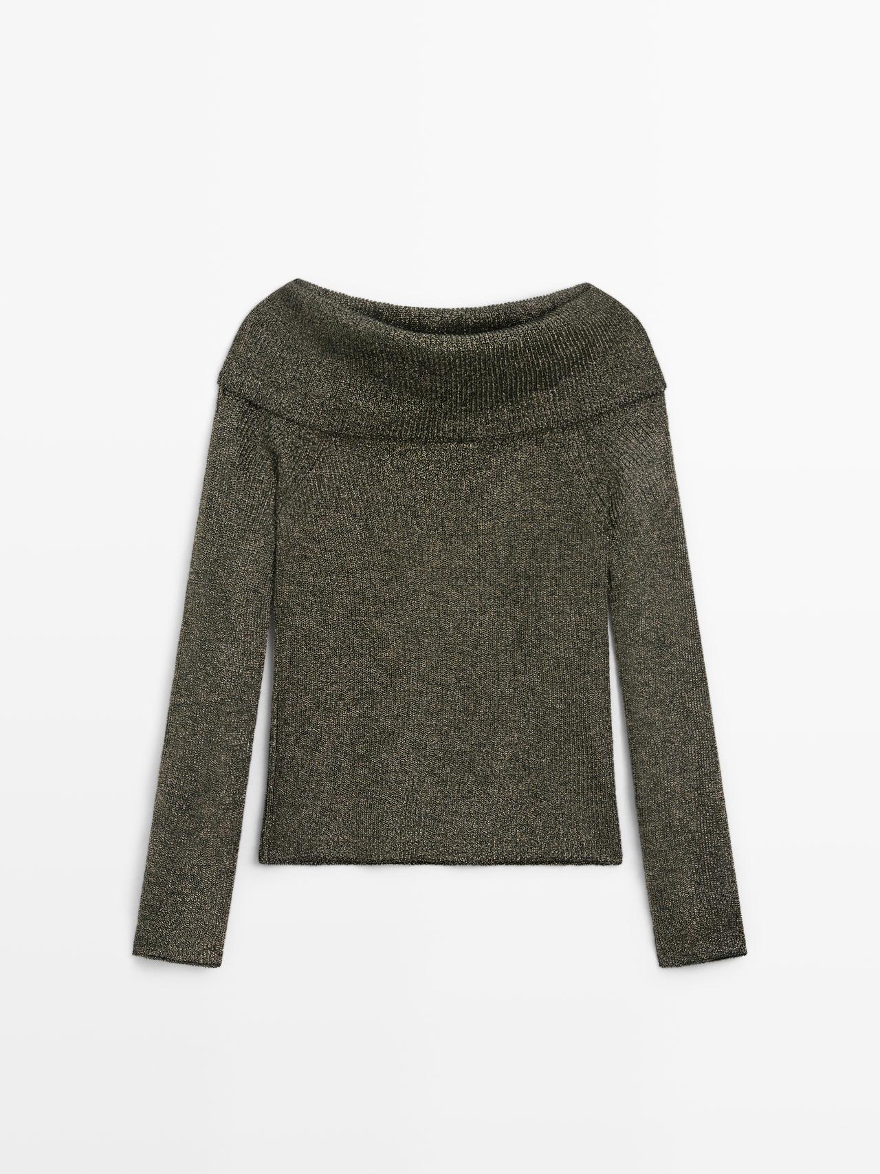 Massimo Dutti - Dame - Strikket Trøje Med Bare Skuldre Og Metallisk Finish - Sort - S