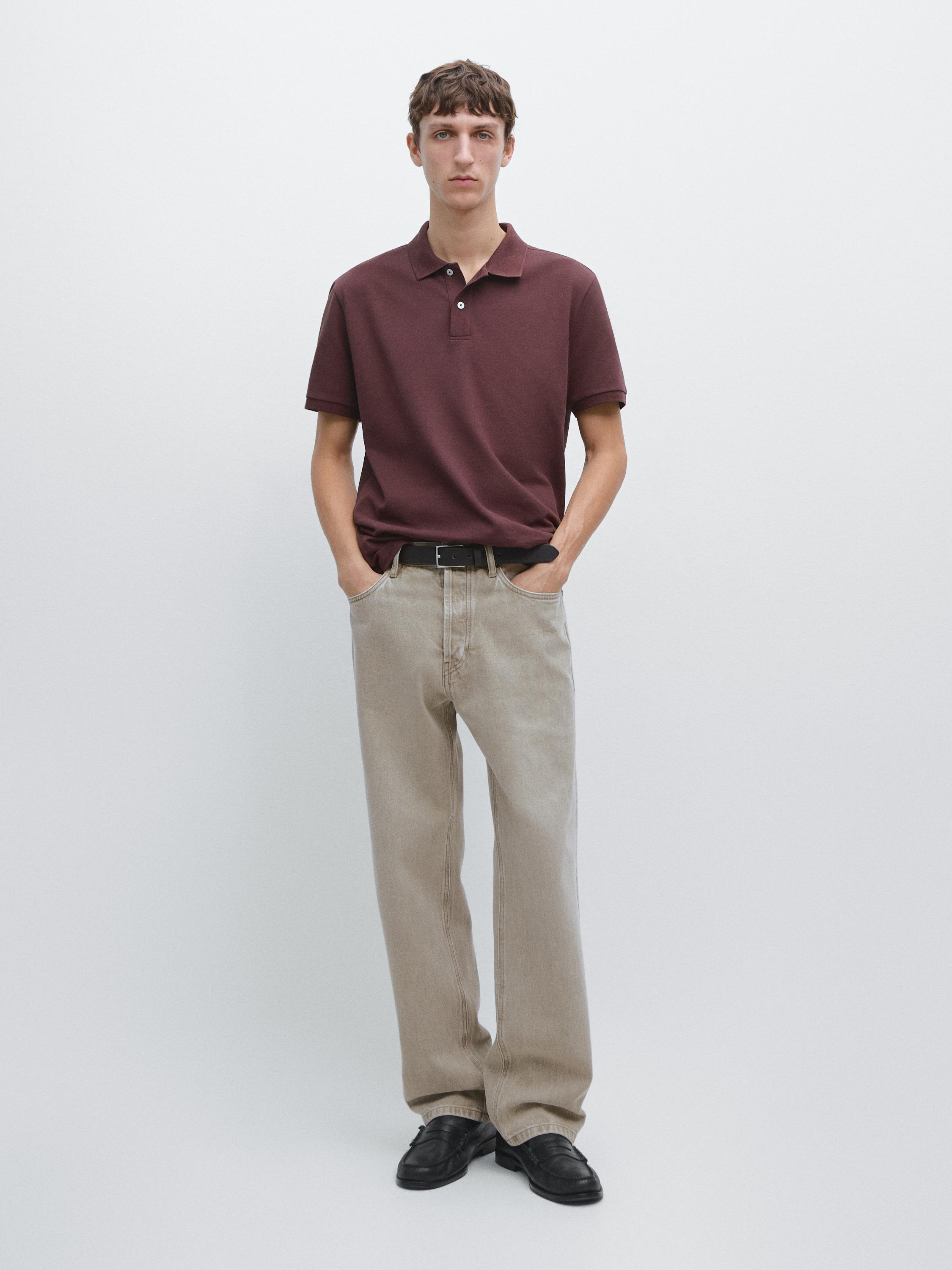 Micro-textured cotton piqué polo shirt — MAROON