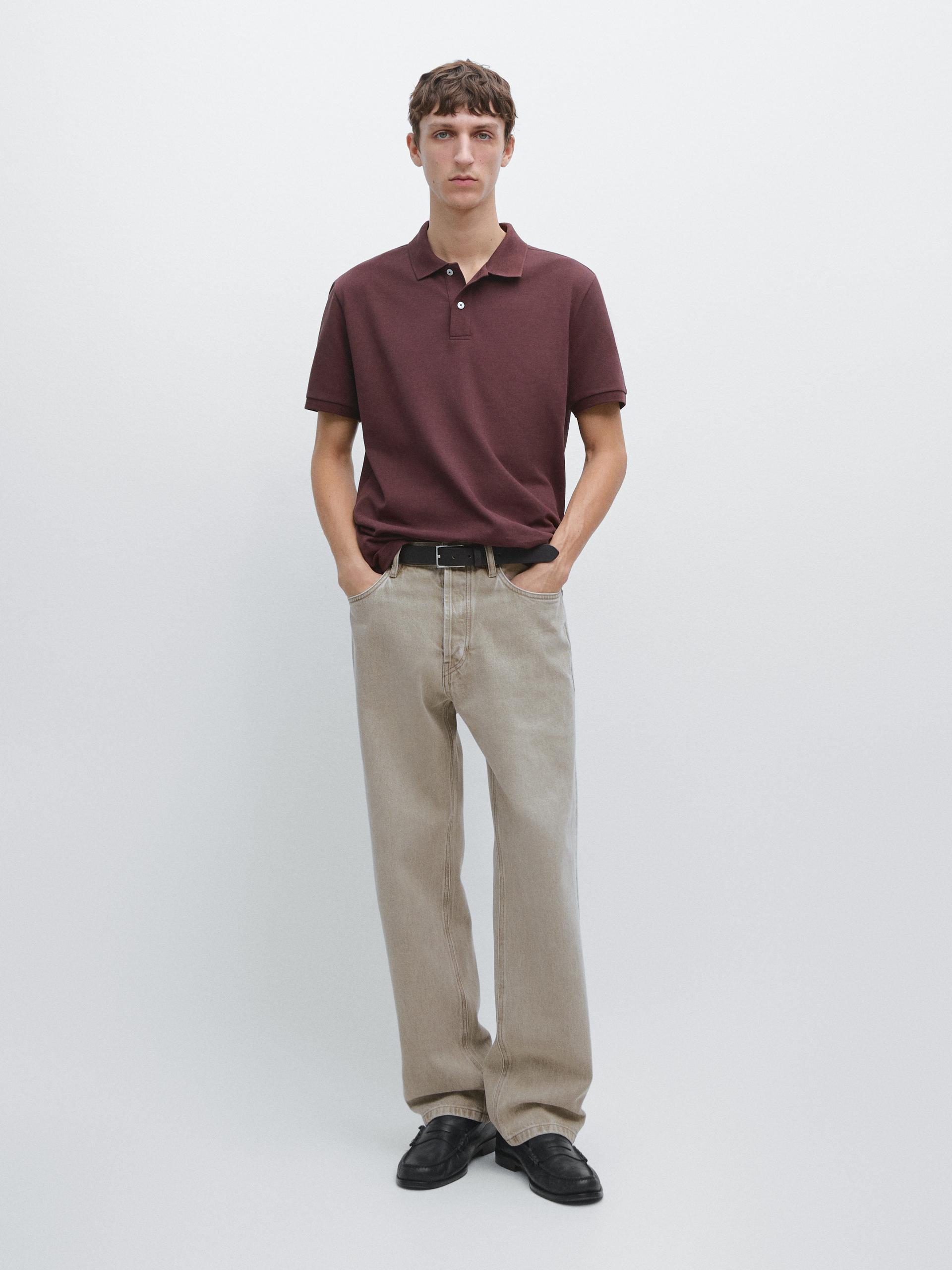 Polo Micro-Texturé Coton - Grenat - L - Massimo Dutti - Homme