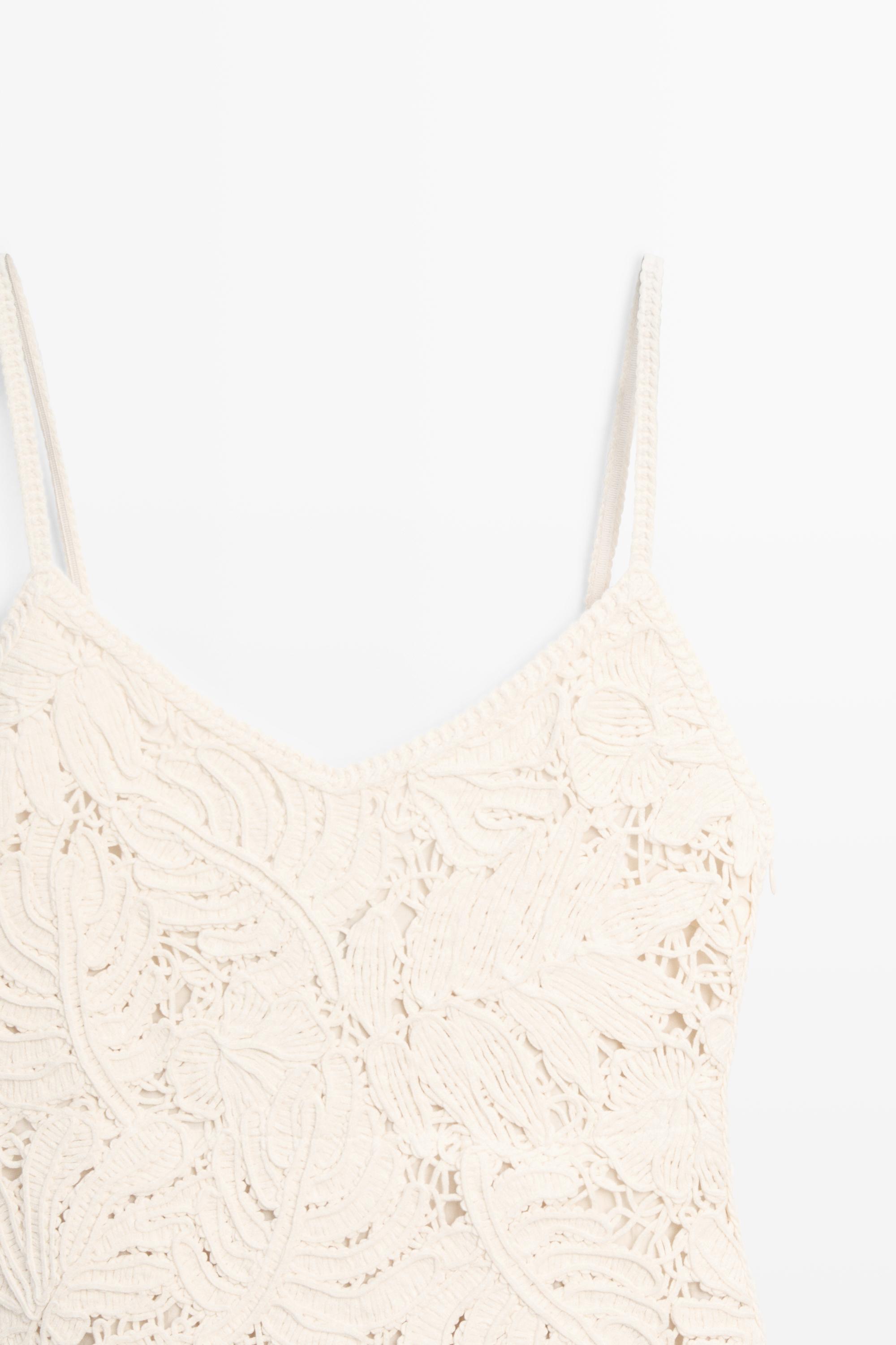 Long dress with contrast crochet detail Cream Dress | Massimo Dutti Long dress with contrast crochet detail Cream Dress | Massimo Dutti