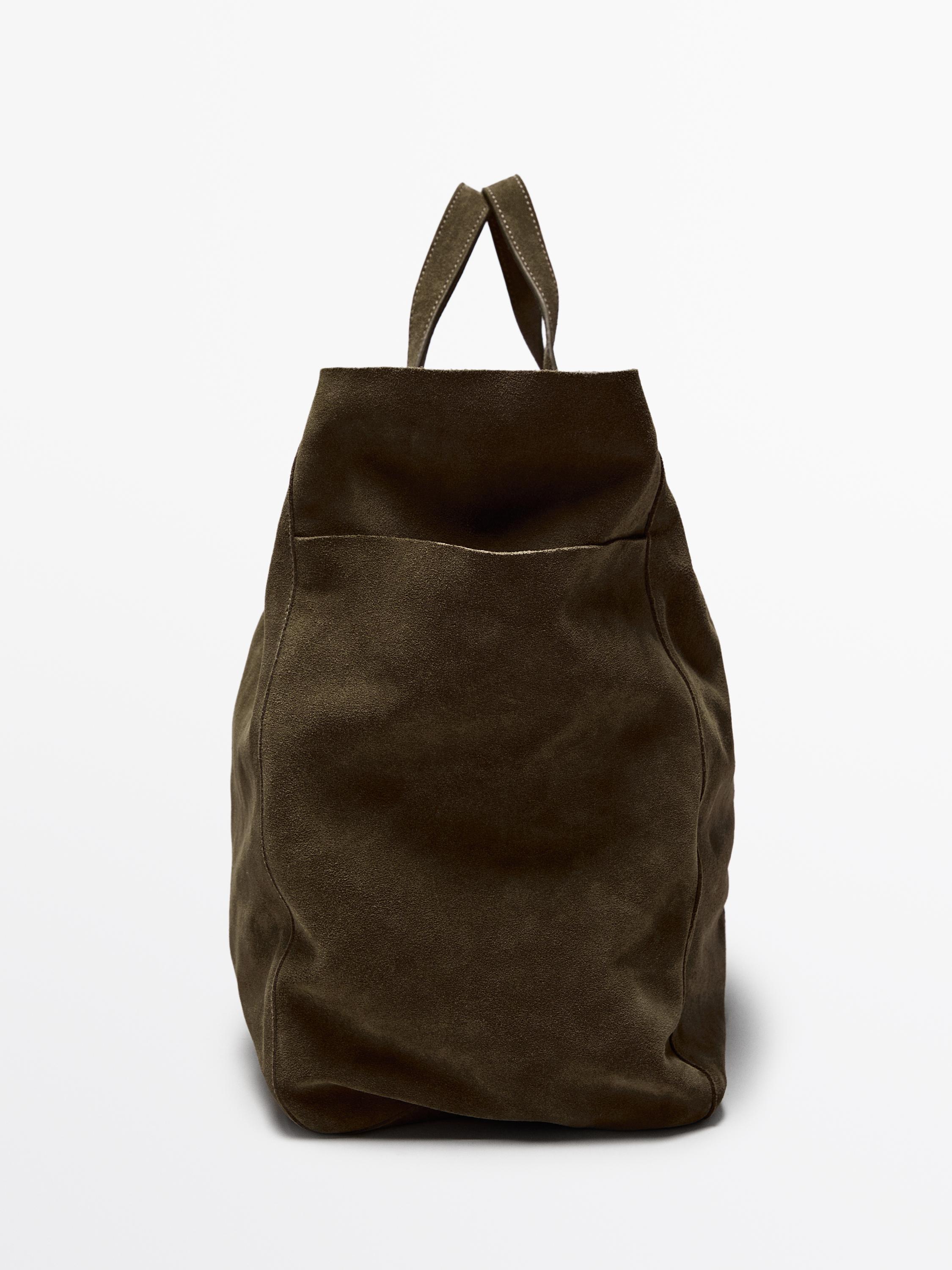 Leather and split leather maxi shopper bag
