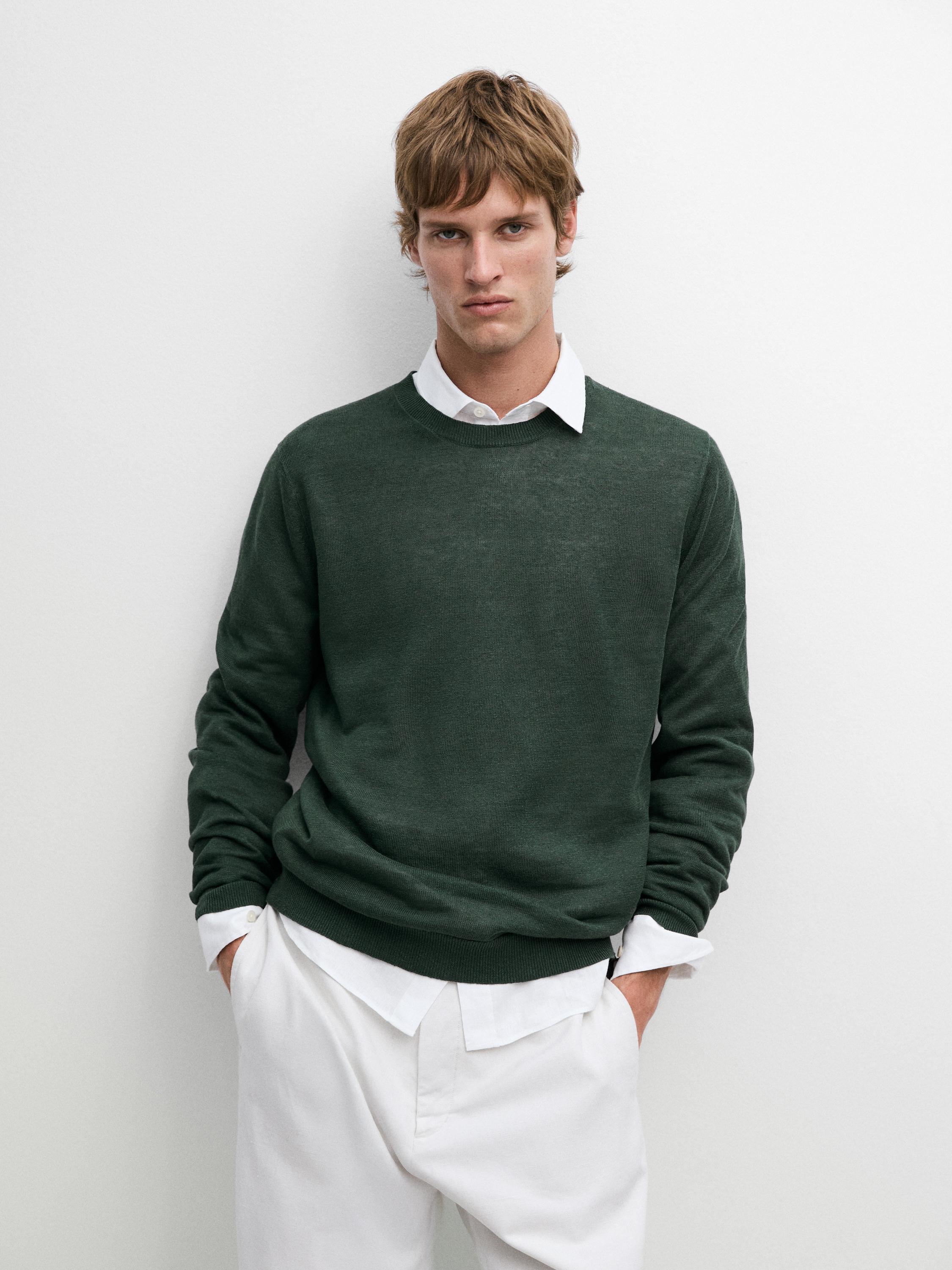 Linen knit crew neck sweater