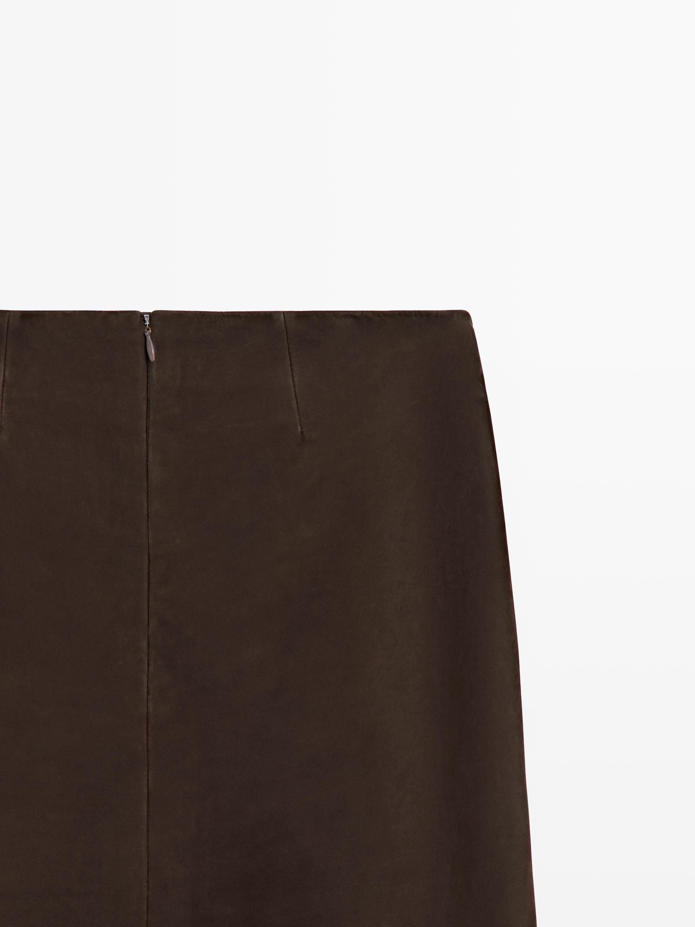 Straight Nubuck Leather Midi Skirt by Massimo Dutti