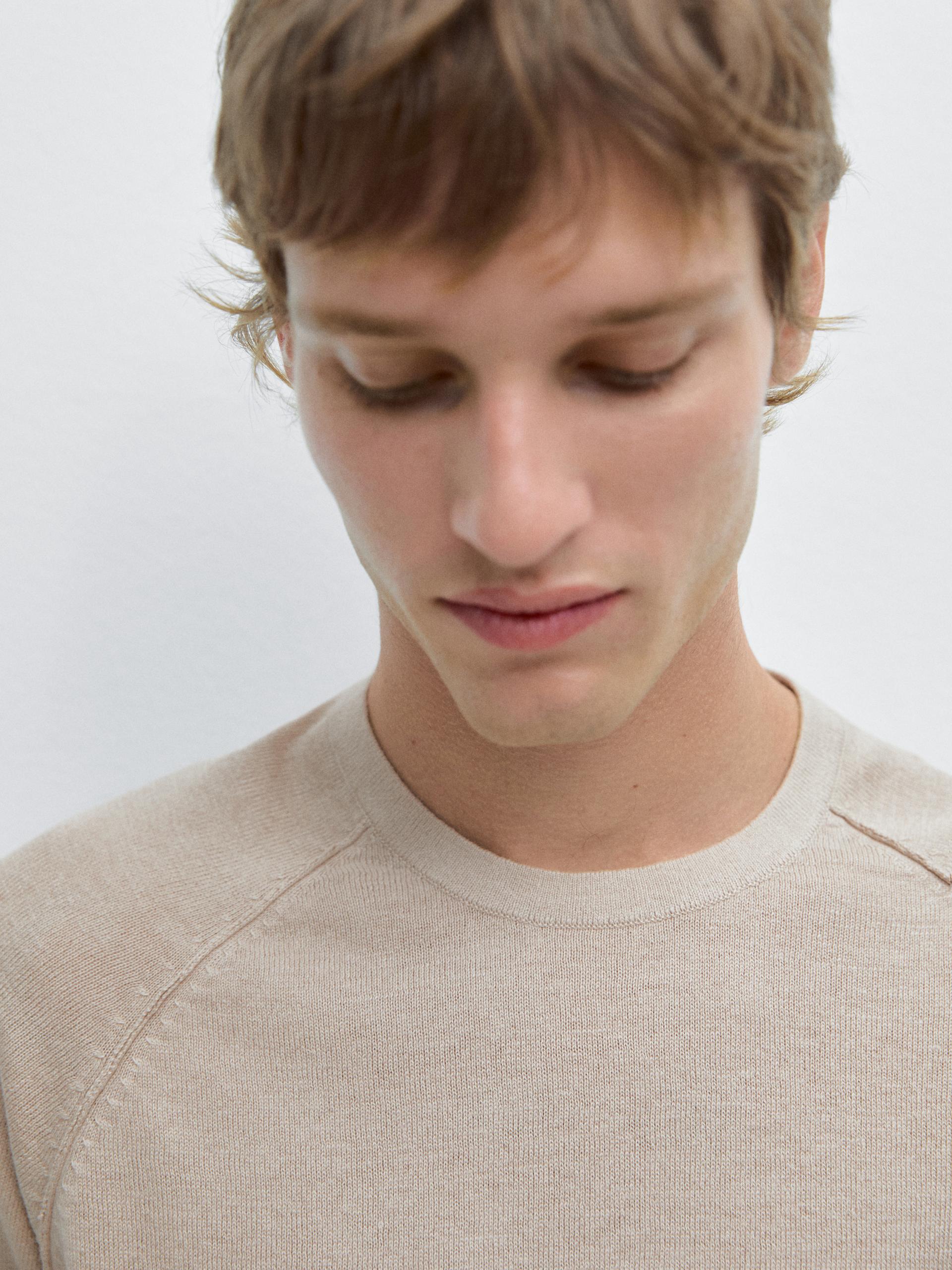 Pull À Col Rond En Maille De Lin - Beige - M - Massimo Dutti - Homme