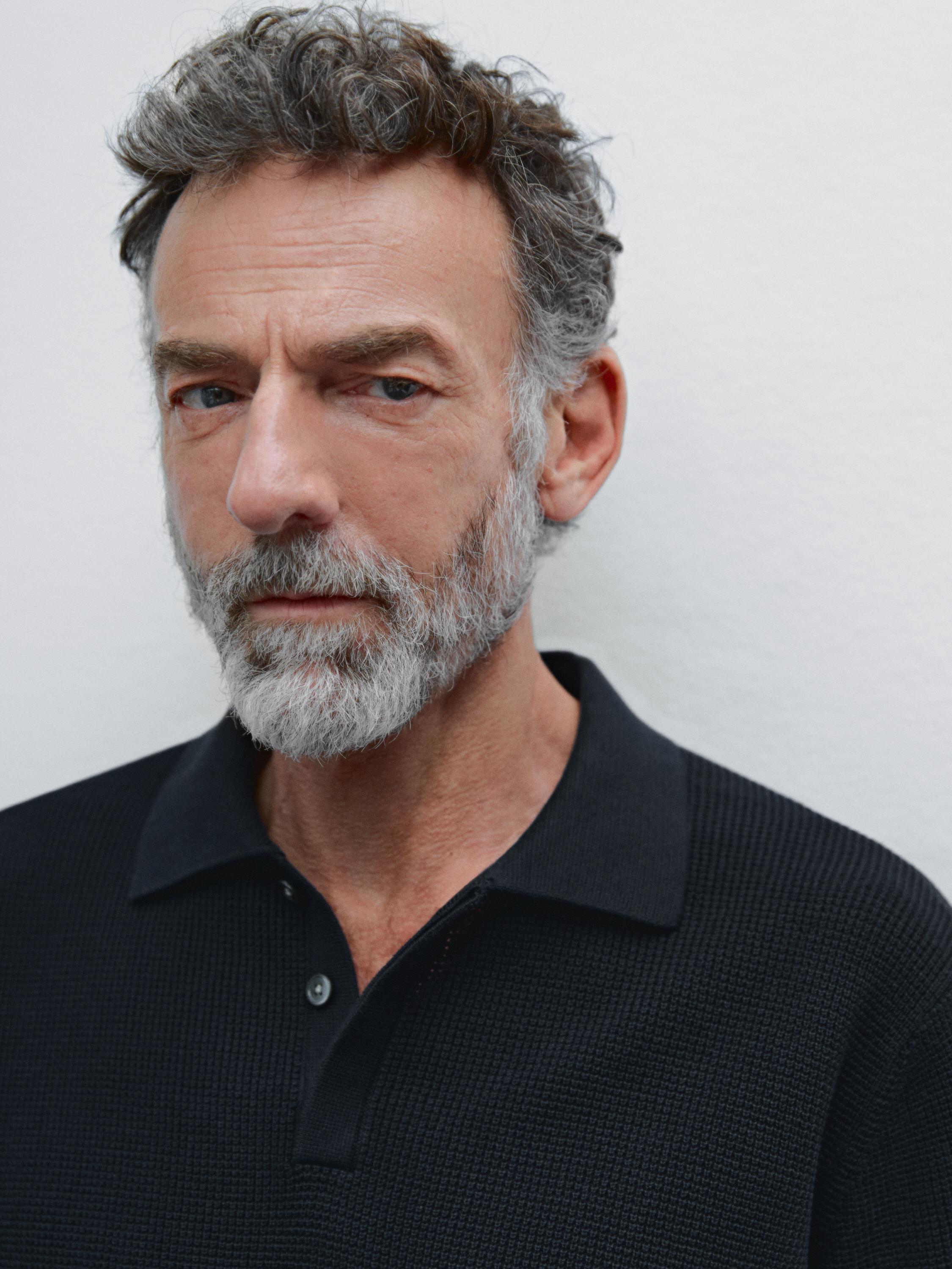 Textured cotton knit polo shirt
