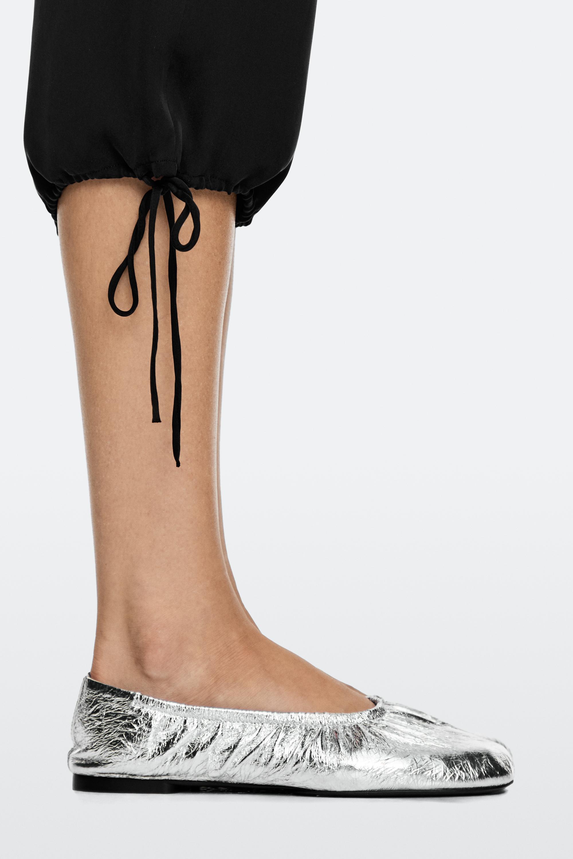 Metallic leather ballet flats — SILVER