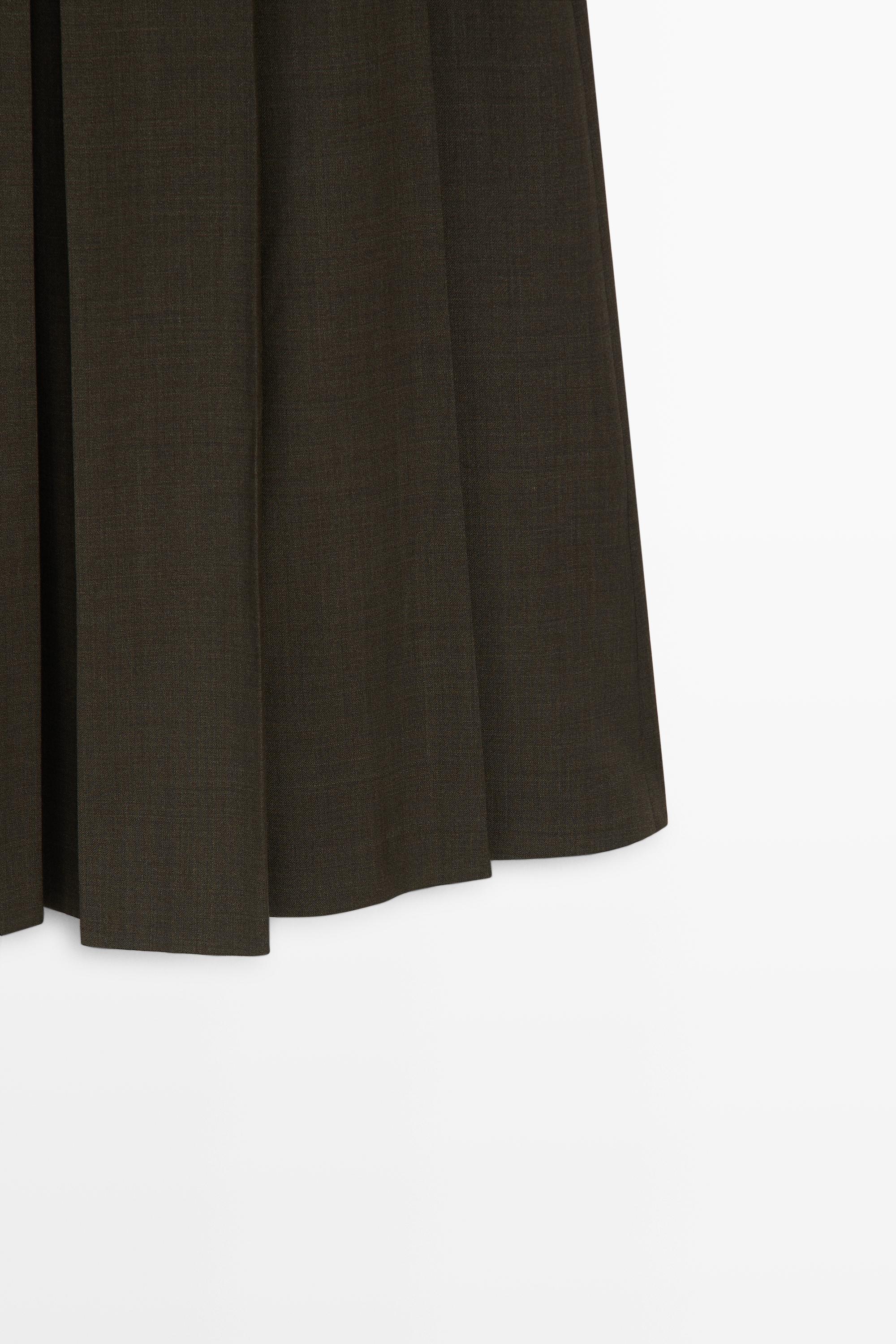 Massimo Dutti Yün karışımlı pilili midi etek görsel 5