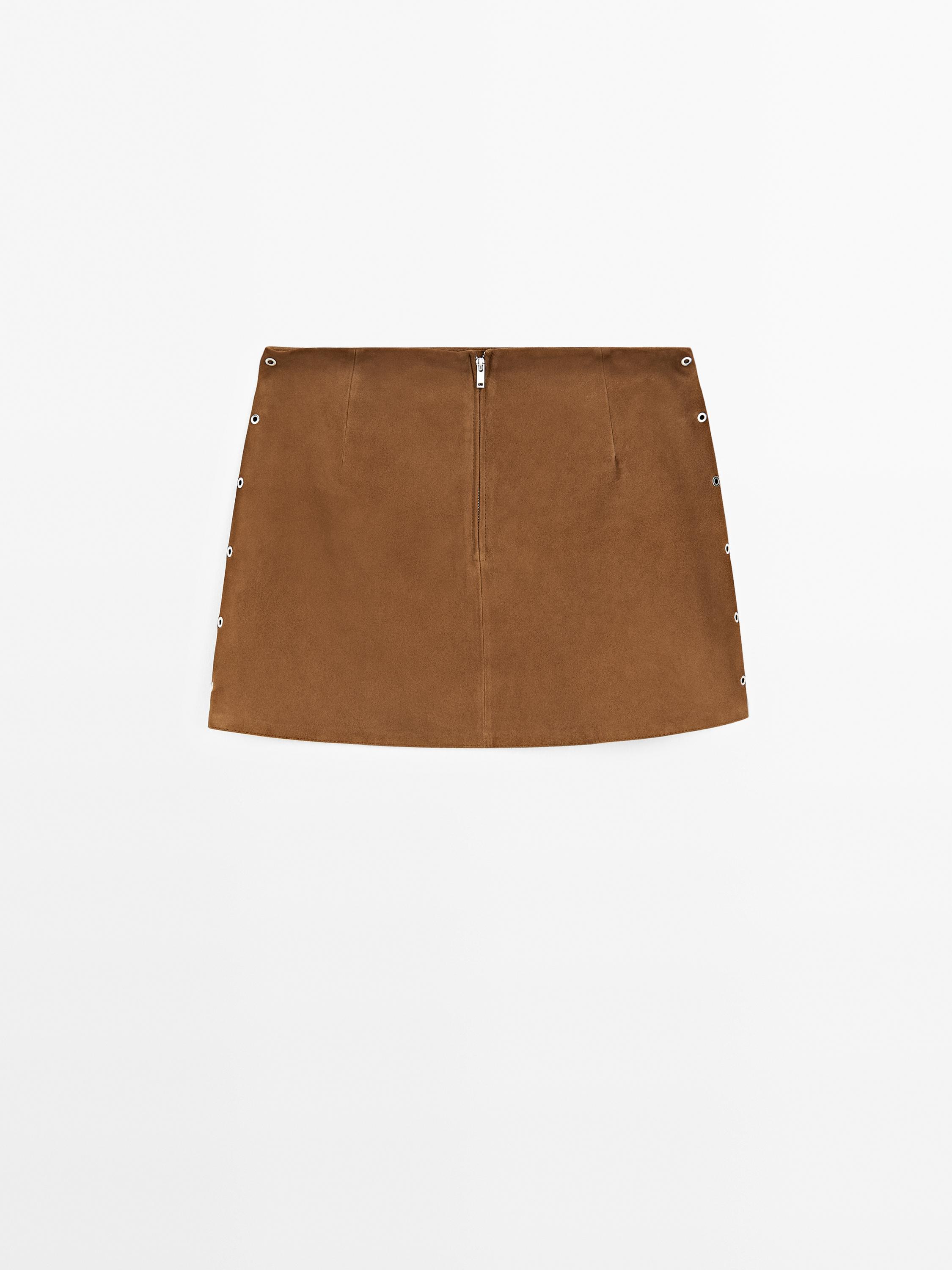 Suede leather mini skirt with eyelets