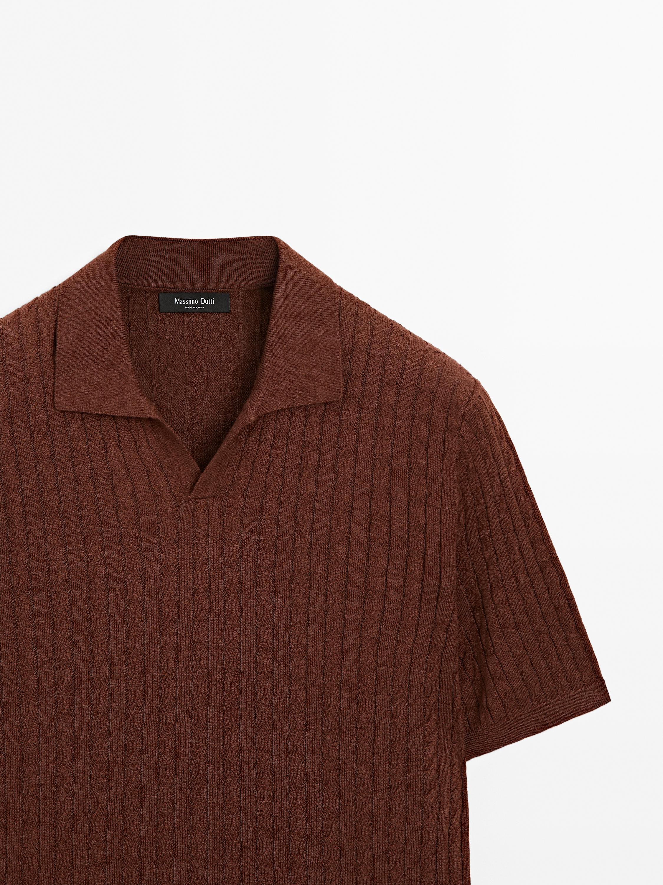 Cable-knit polo shirt