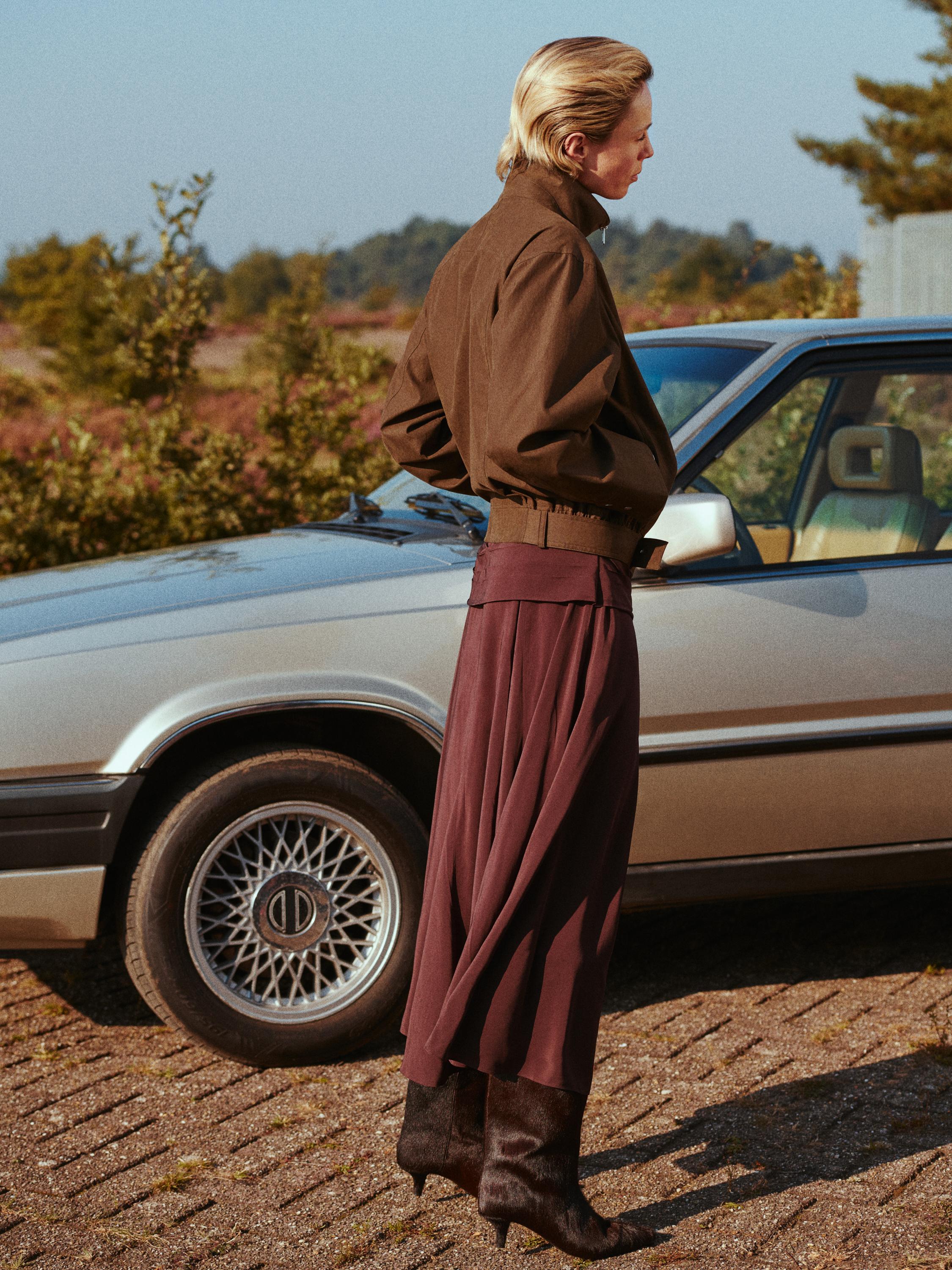 Cotton blend jacket with belt detail